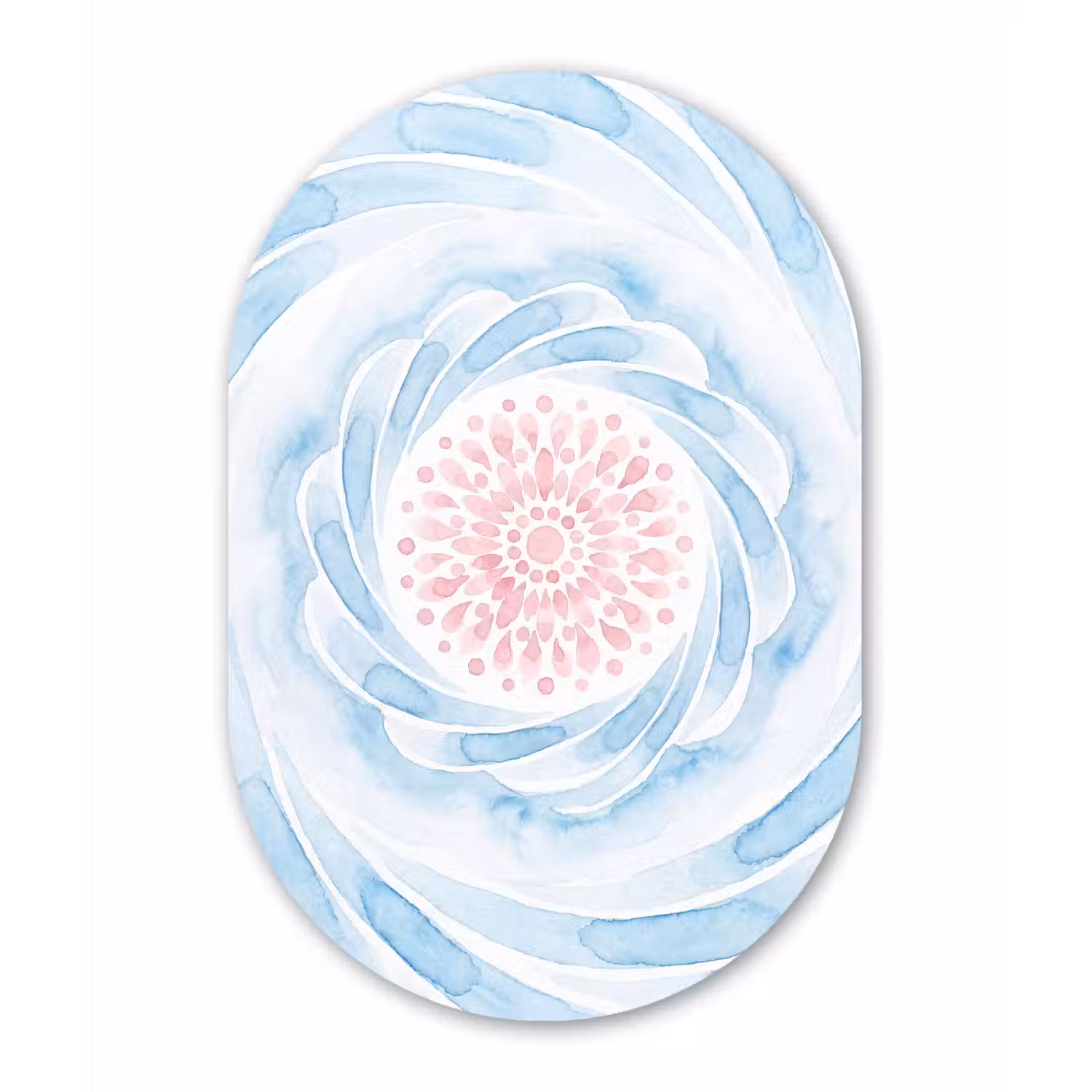 Abstract - Bloemvorm - Aquarel - Roze - Blauw Wandcirkel Ovaal Aluminium middel -3d
