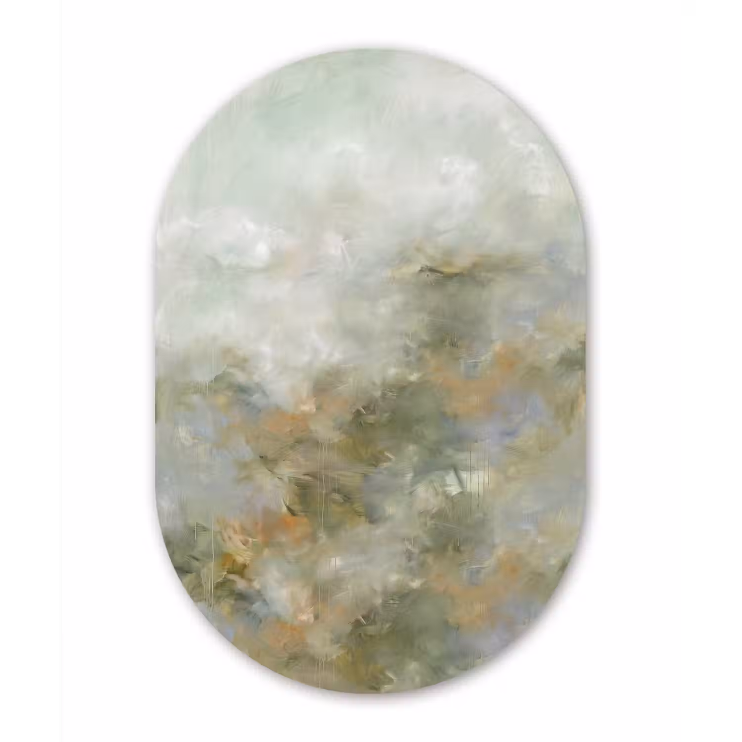 Abstract - Groen - Beige - Modern - Kunst Wandcirkel Ovaal Aluminium middel -3d