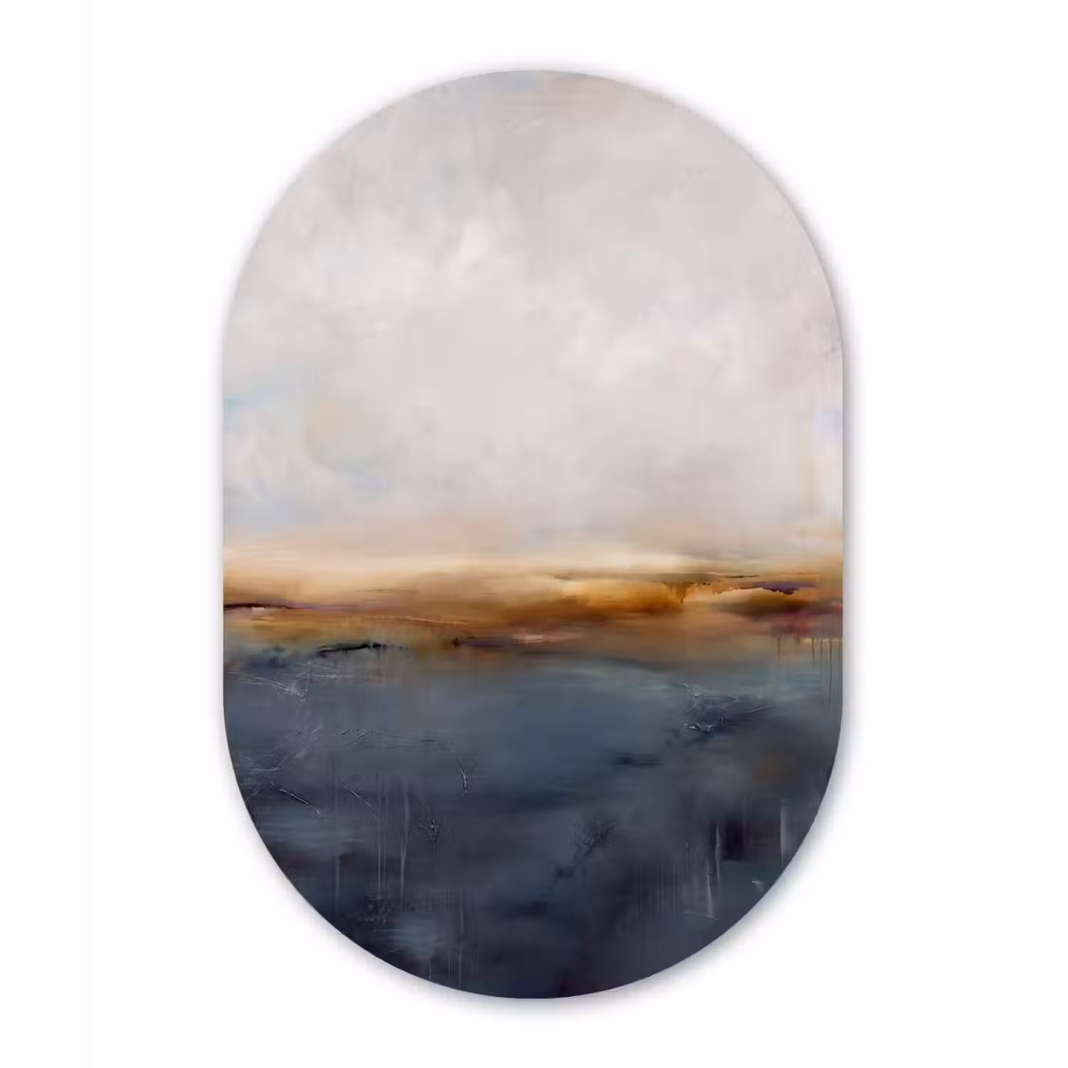 Abstract - Horizon - Water - Modern - Beige Wandcirkel Ovaal Aluminium middel -3d