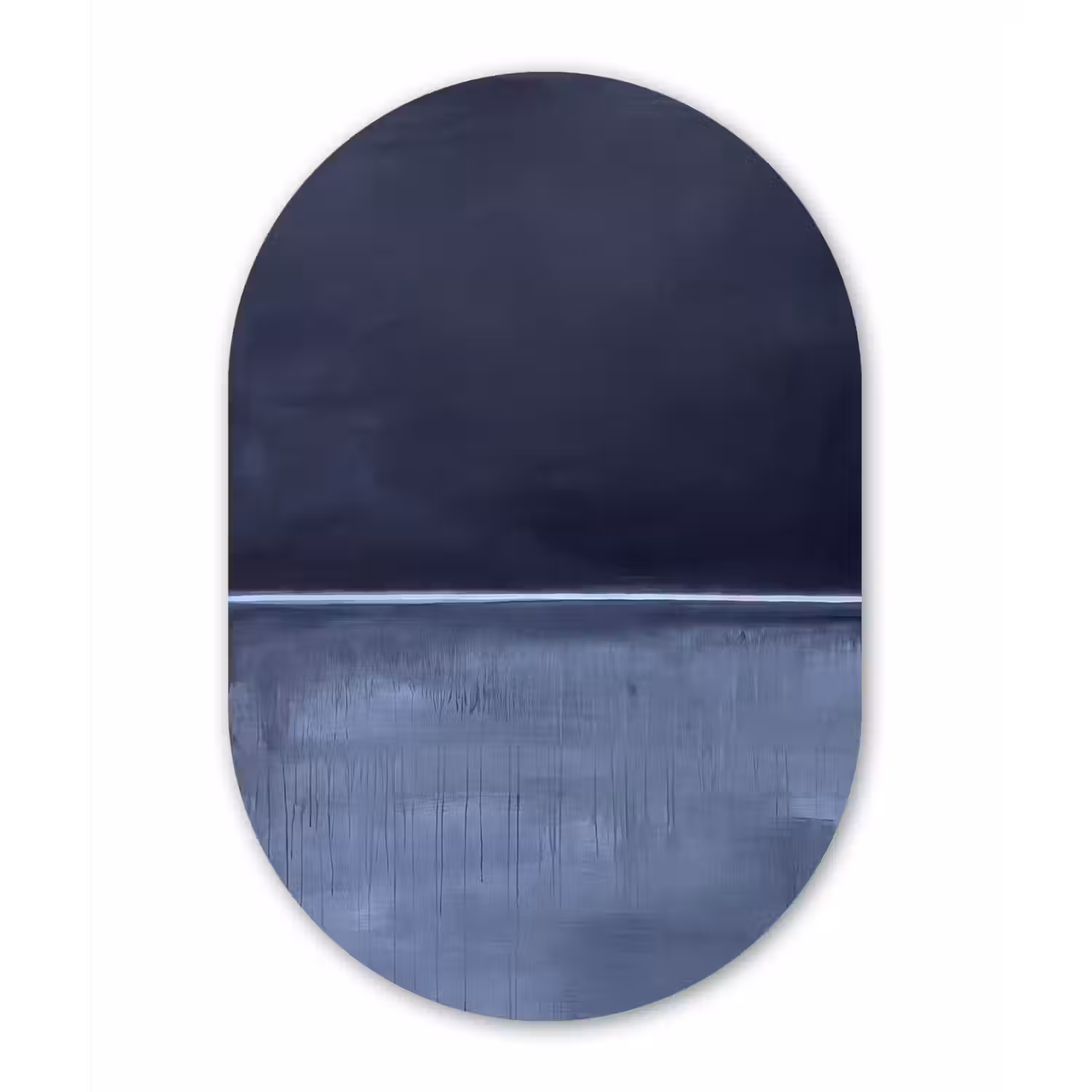 Abstract - Horizontale lijn - Minimalistisch - Donkerblauw - Kunst Wandcirkel Ovaal Aluminium middel -3d