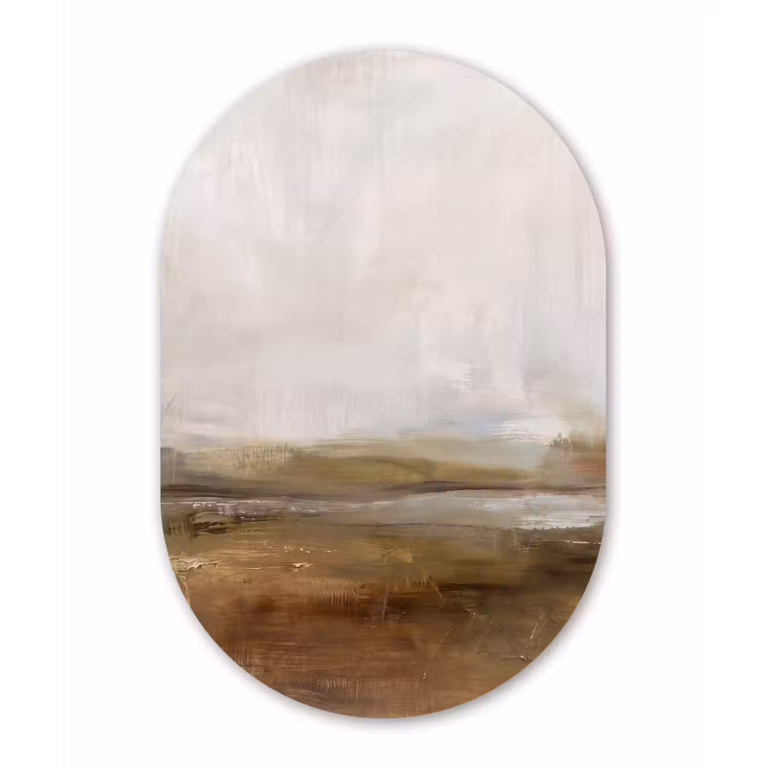 Abstract - Landschap - Natuur - Beige - Bruin Wandcirkel Ovaal Aluminium middel -3d