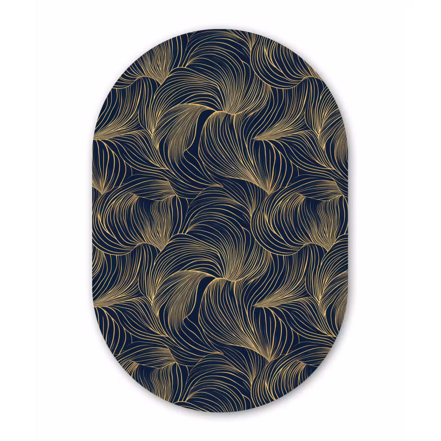 Abstract - Lijnen - Blauw - Goud Wandcirkel Ovaal Aluminium middel 839 -3d