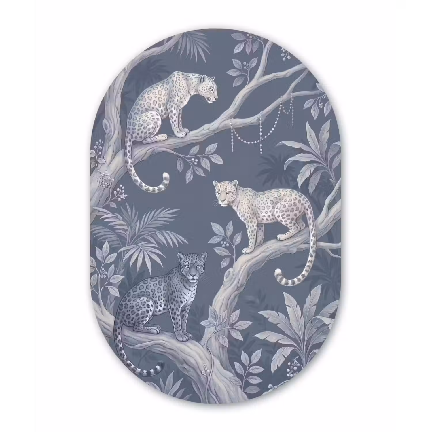 Dieren - Jungle - Illustratie - Bomen - Blauw Wandcirkel Ovaal Aluminium middel -3d