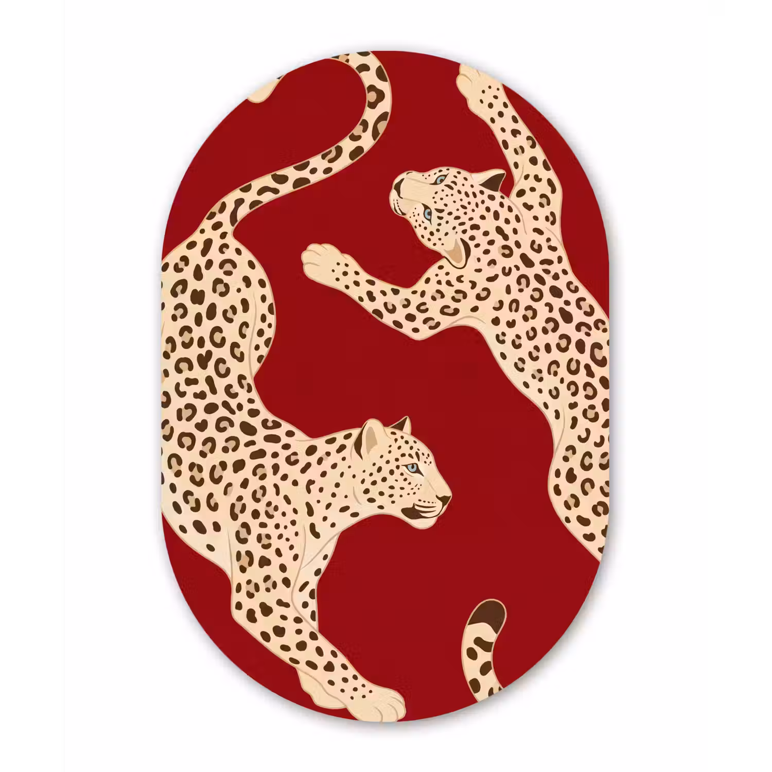 Dieren - Luipaard - Abstract - Rood - Modern Wandcirkel Ovaal Aluminium middel -3d