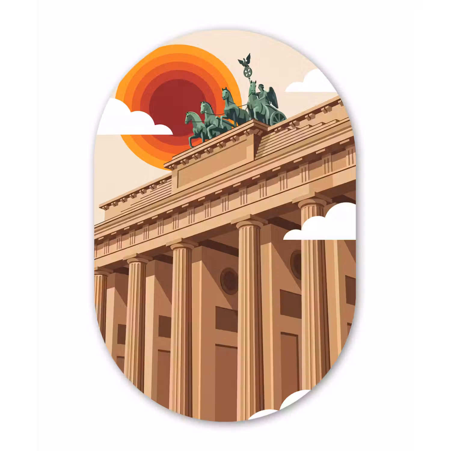 Architectuur - Brandenburg - Berlijn - Zonsondergang - Historisch Wandcirkel Ovaal Aluminium middel -3d