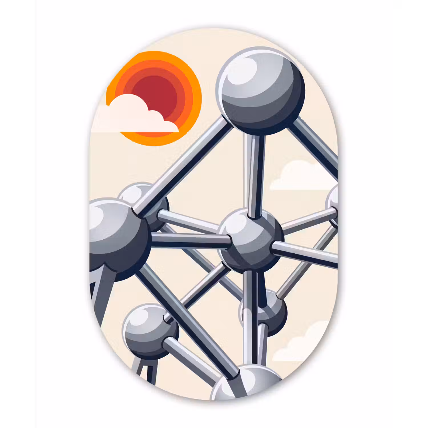 Architectuur - Geometrie - Stad - Modern - Grijs Wandcirkel Ovaal Aluminium middel -3d