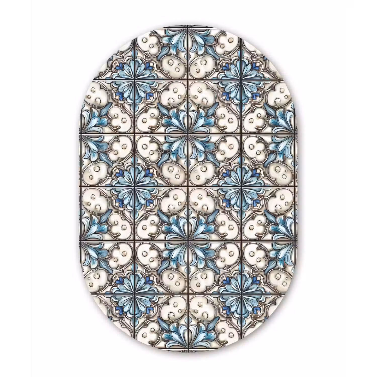 Barok - Tegel - Kleurrijk Wandcirkel Ovaal Aluminium middel 839 -3d