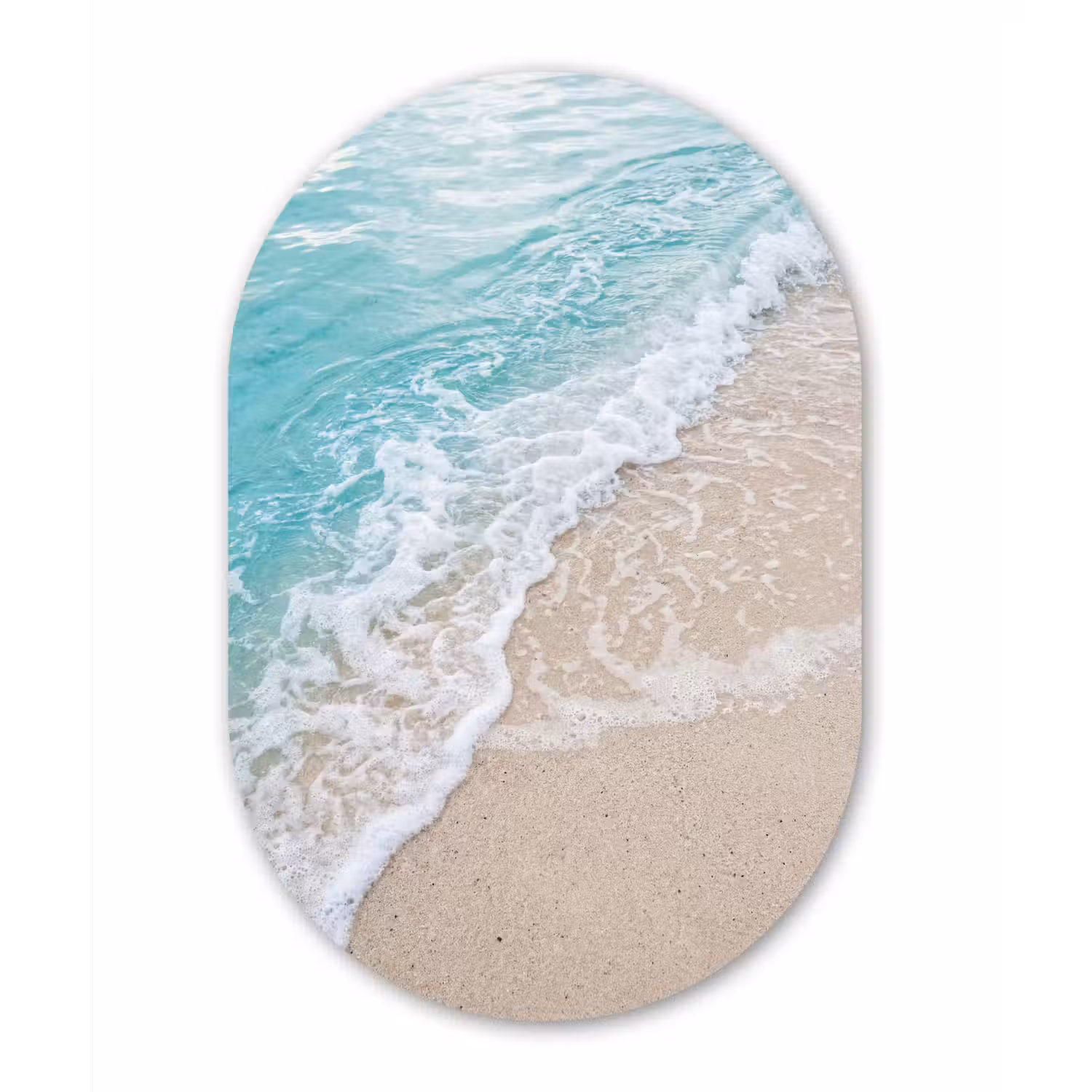Strand - Zee - Golf - Natuur - Blauw Wandcirkel Ovaal Aluminium middel -3d