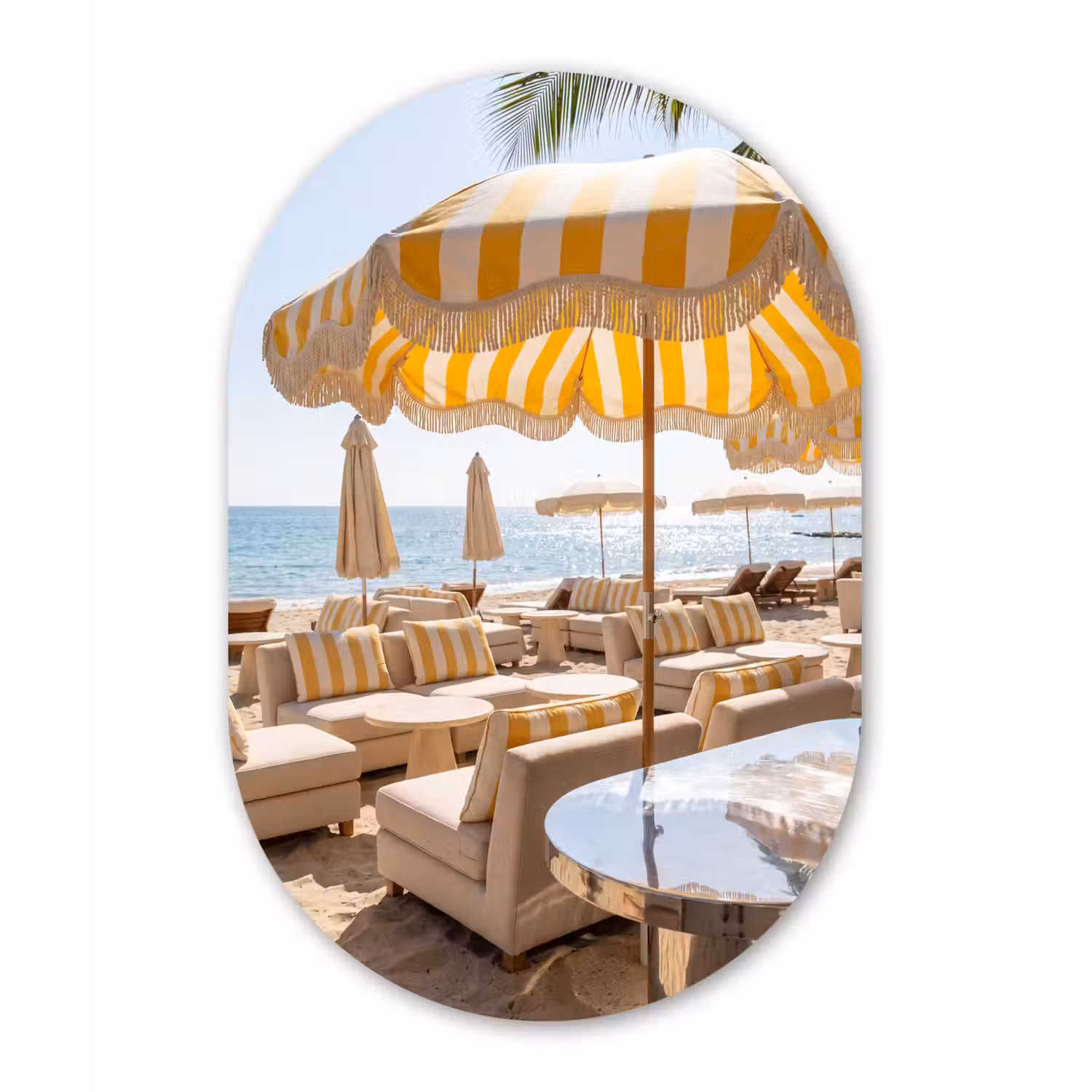 Strand - Ligbedden - Vakantie - Modern - Geel Wandcirkel Ovaal Aluminium middel -3d