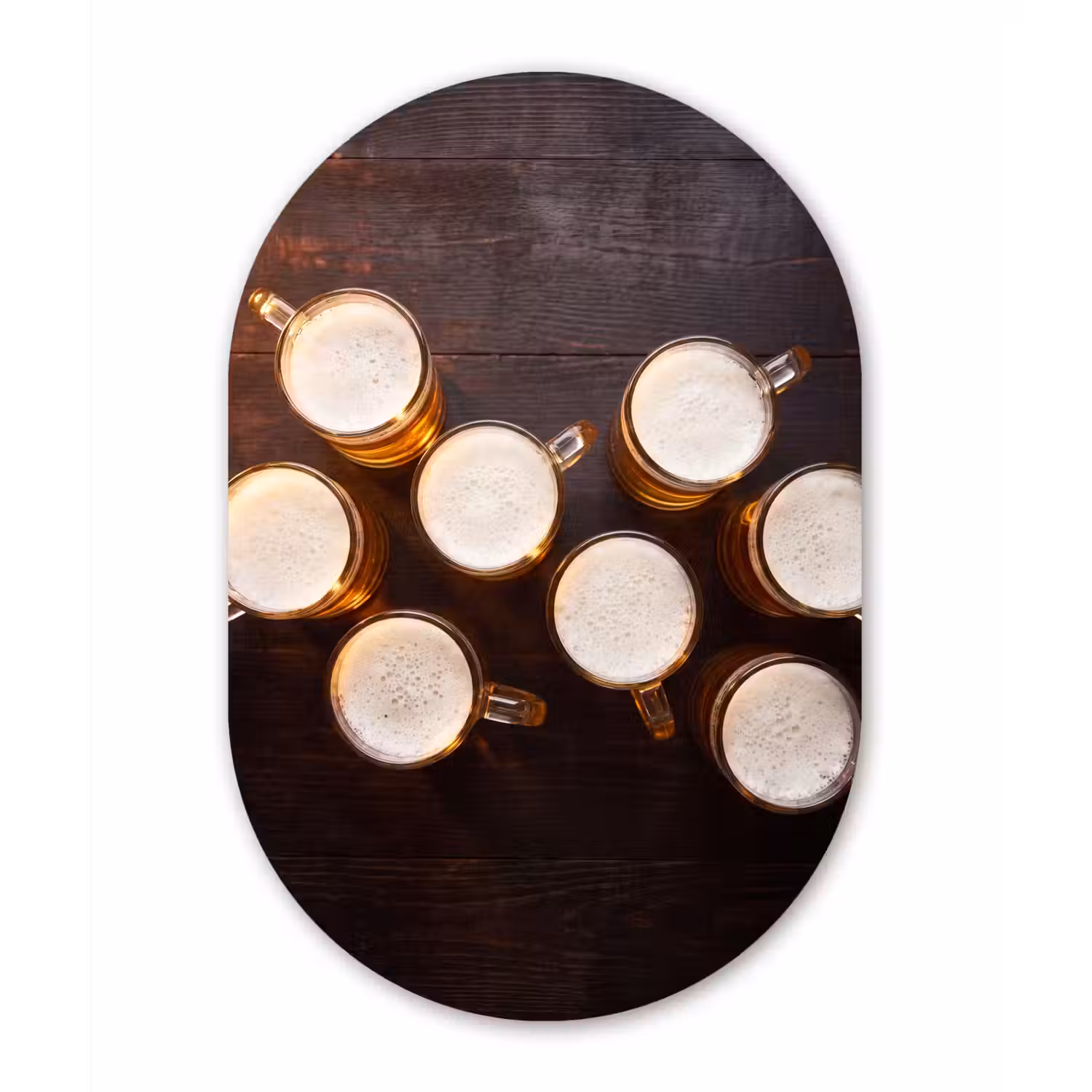 Bier - Glazen - Schuim - Hout - Drank Wandcirkel Ovaal Aluminium middel -3d