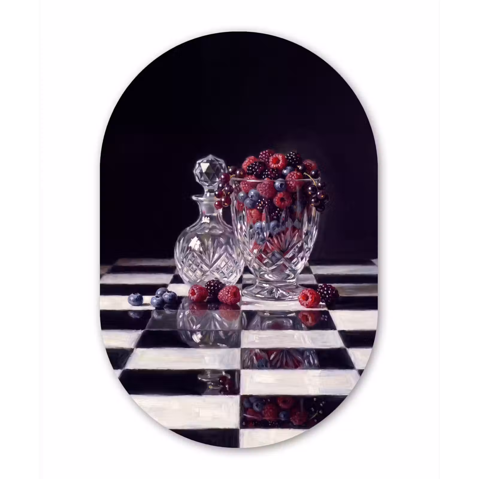 aluminium oval wall art - Berries - Crystal - Still Life - Bessen - Kristal - Stilleven Wandcirkel Ovaal Aluminium middel