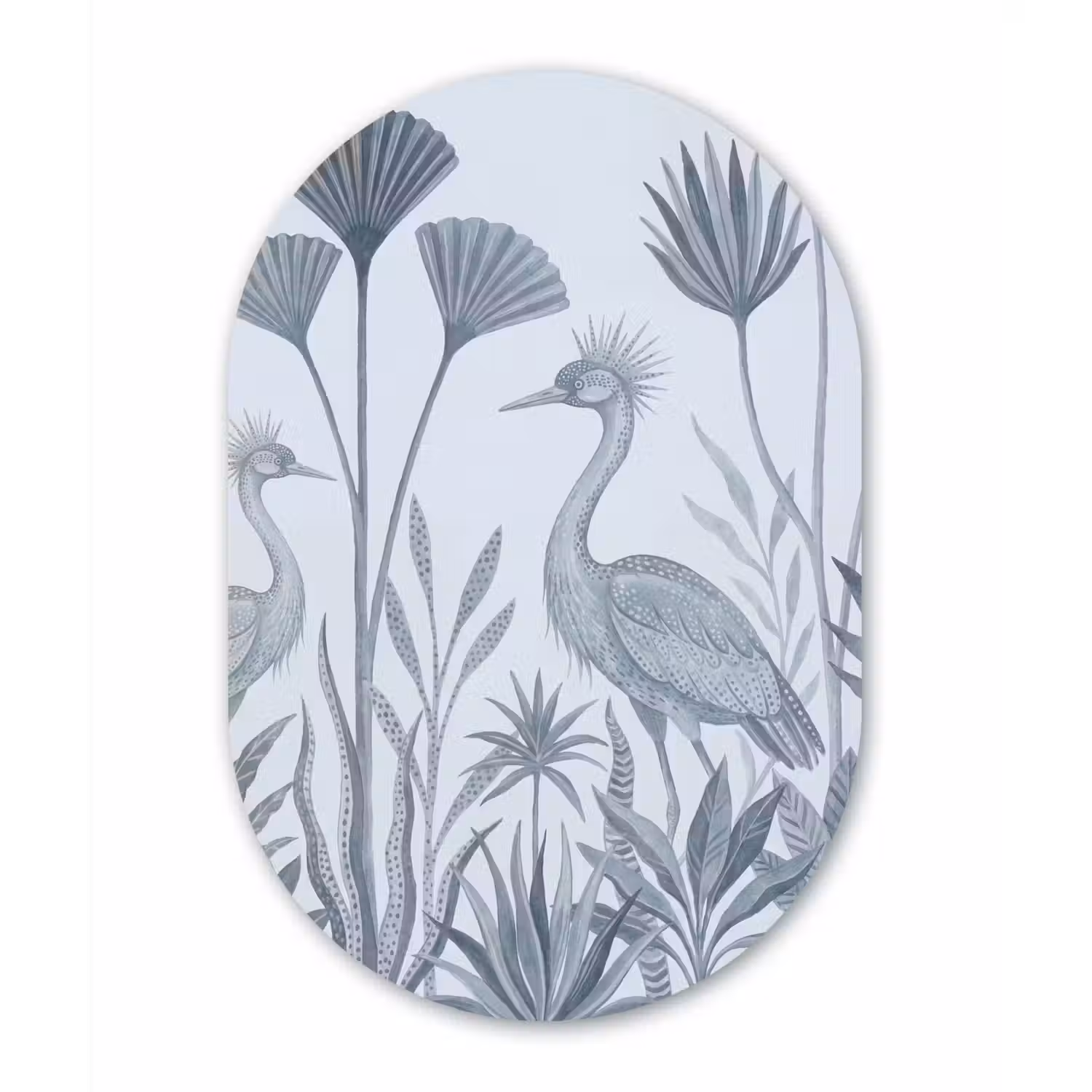 Vogel - Tropisch - Illustratie - Blauwgrijs - Natuur Wandcirkel Ovaal Aluminium middel -3d