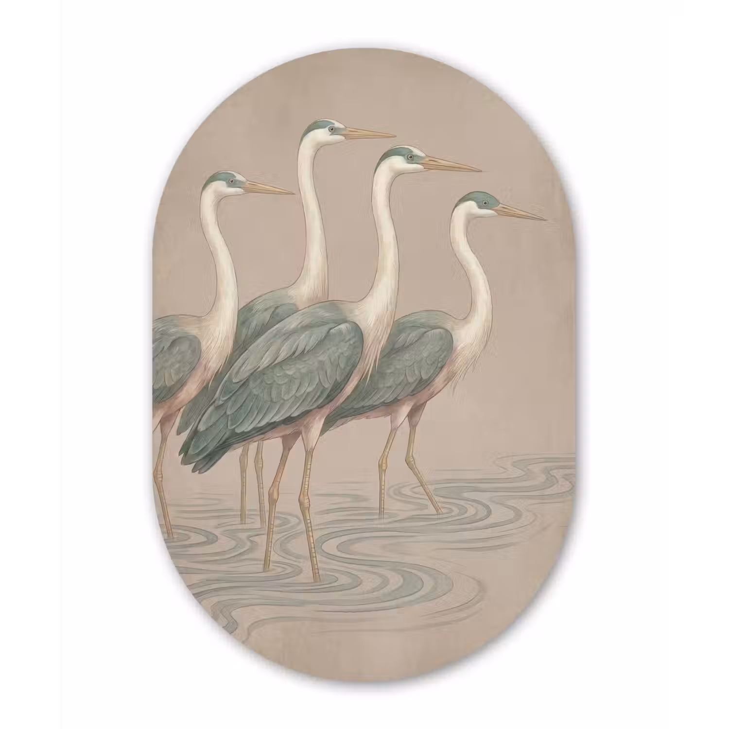 Vogel - Water - Natuur - Vintage Wandcirkel Ovaal Aluminium middel -3d