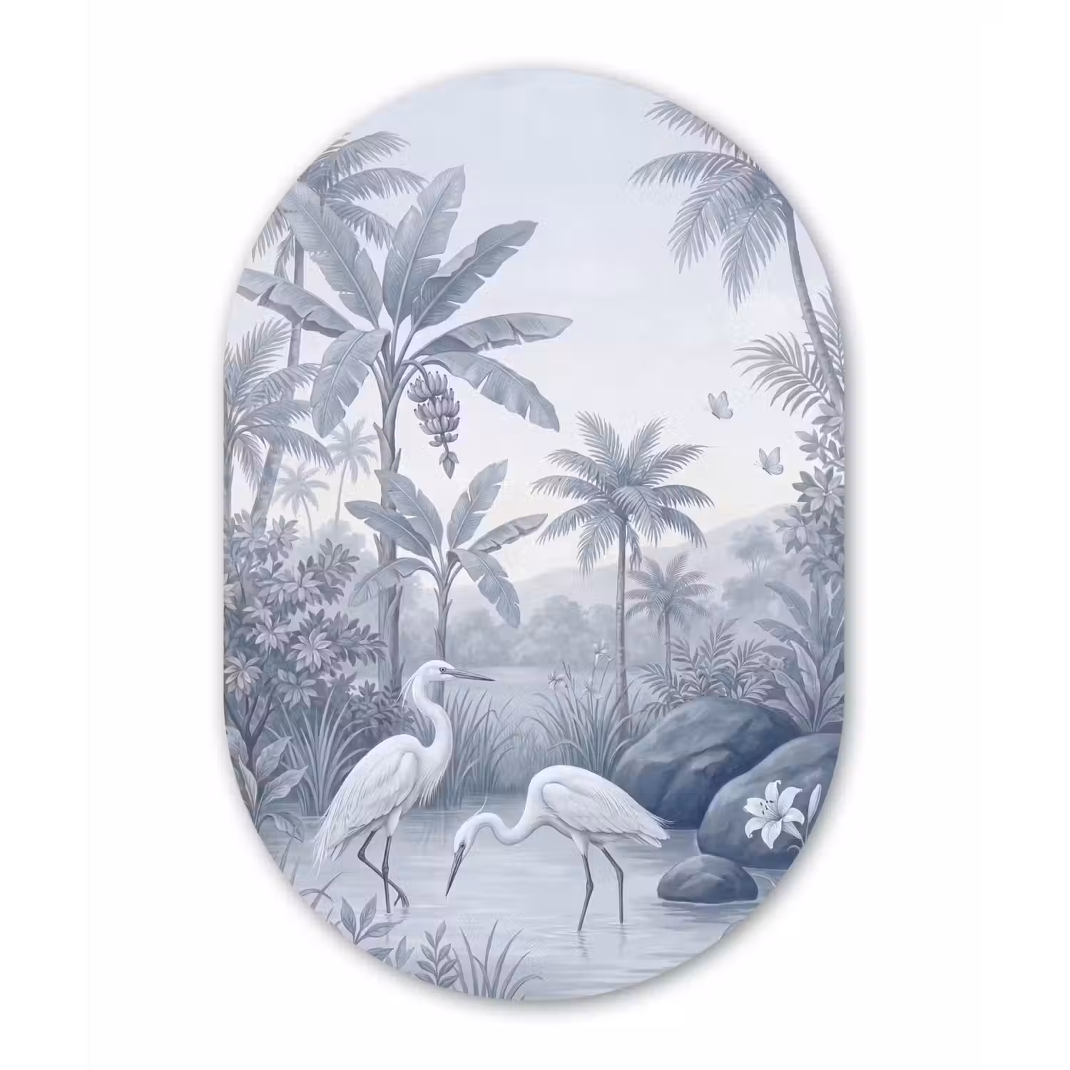Vogel - Water - Tropisch - Natuur - Blauw Wandcirkel Ovaal Aluminium middel -3d