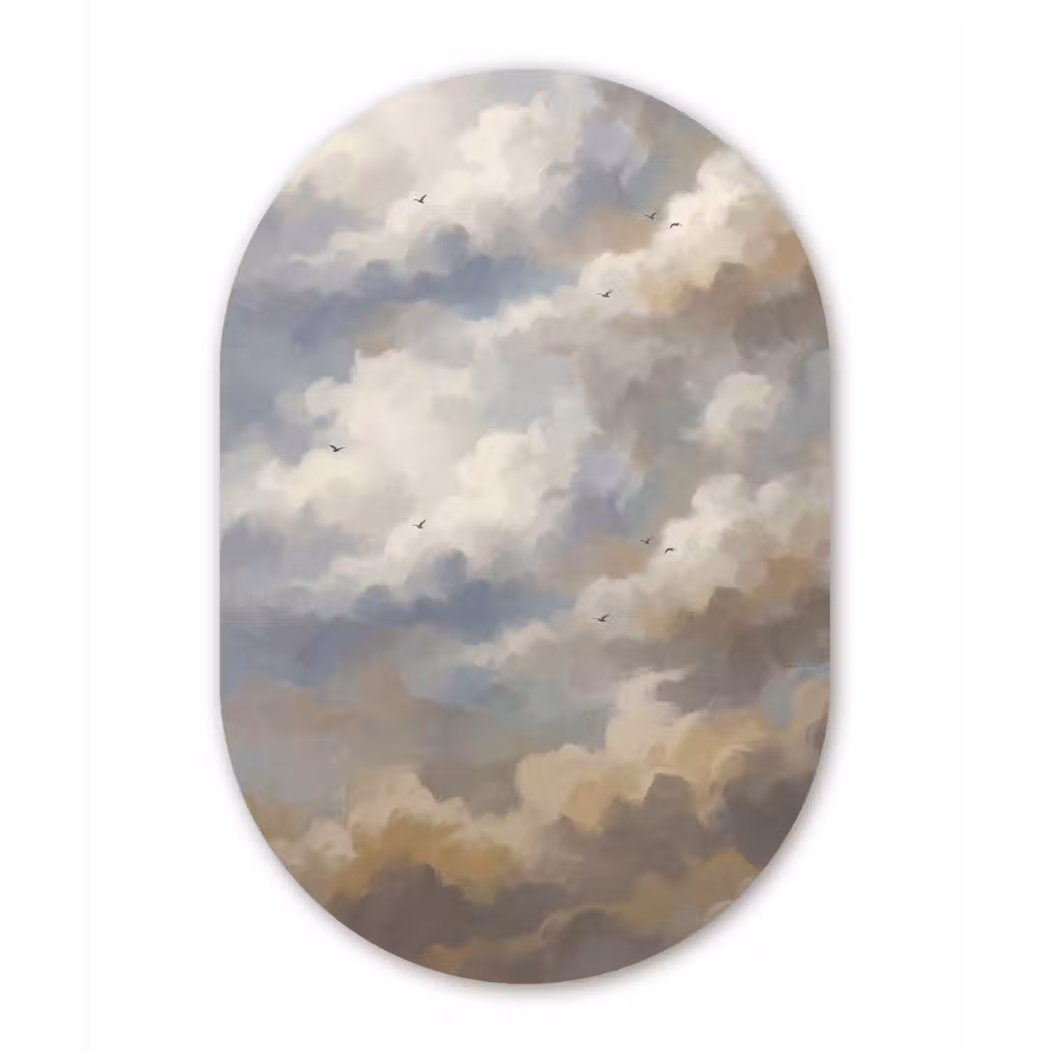 Vogel - Wolken - Natuur - Modern - Grijs Wandcirkel Ovaal Aluminium middel -3d