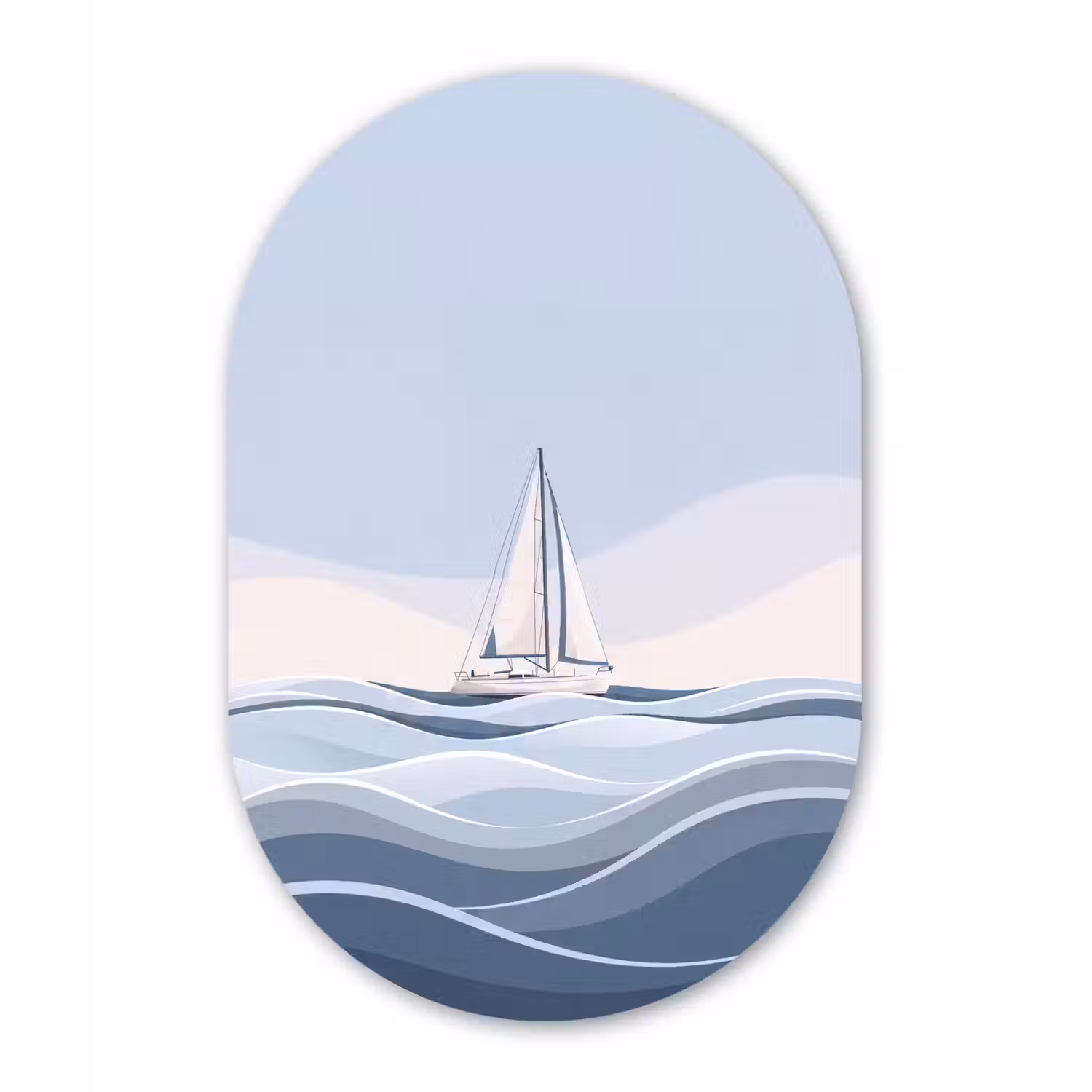 Boot - Zeil - Zee - Modern - Beige Wandcirkel Ovaal Aluminium middel -3d