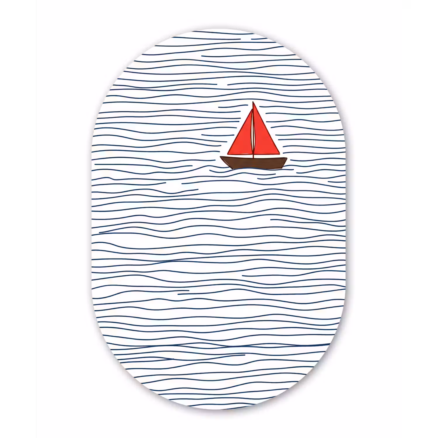 Boot - Water - Rood - Illustratie - Minimalistisch Wandcirkel Ovaal Aluminium middel -3d