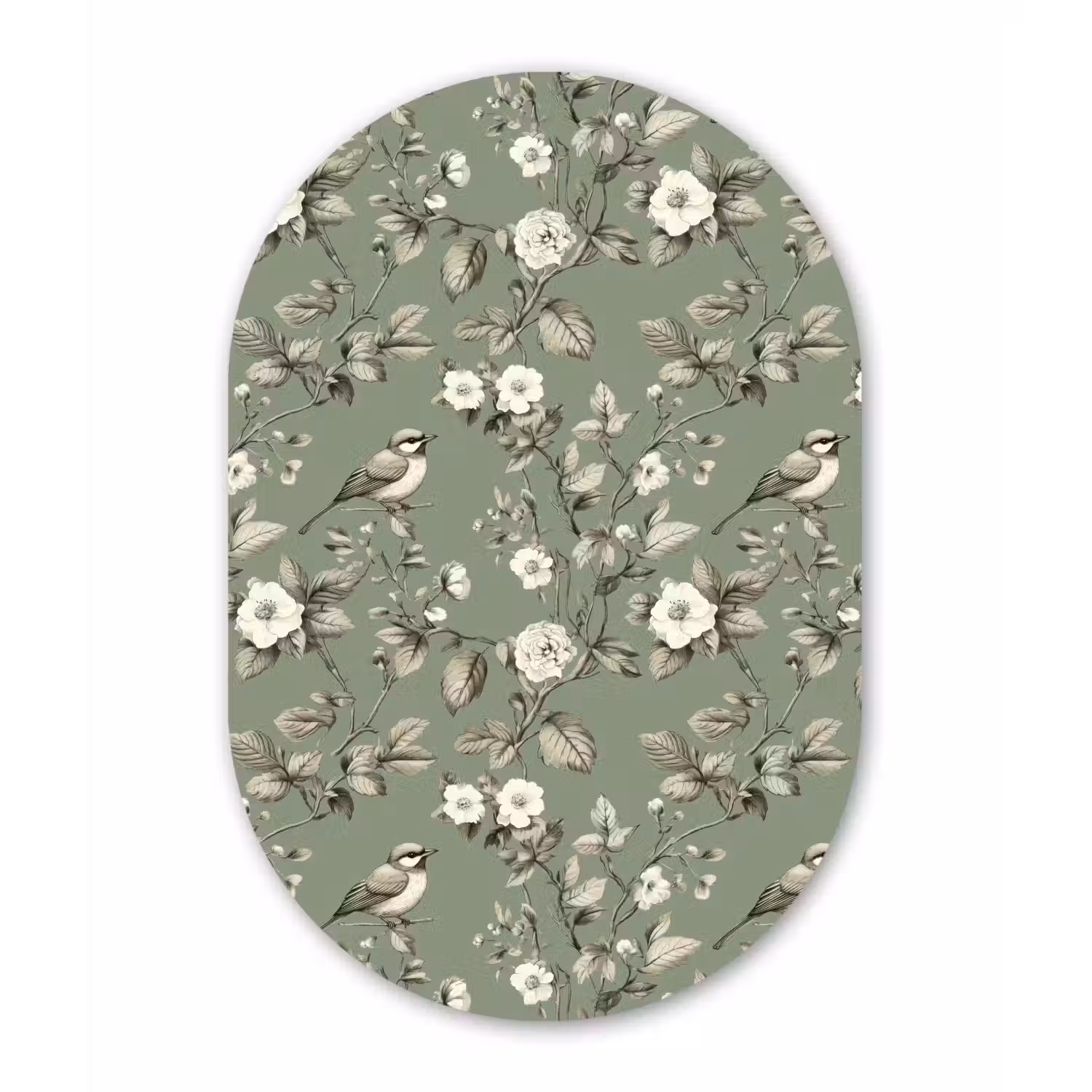 Botanisch - Vogels - Groen Wandcirkel Ovaal Aluminium middel 839 -3d