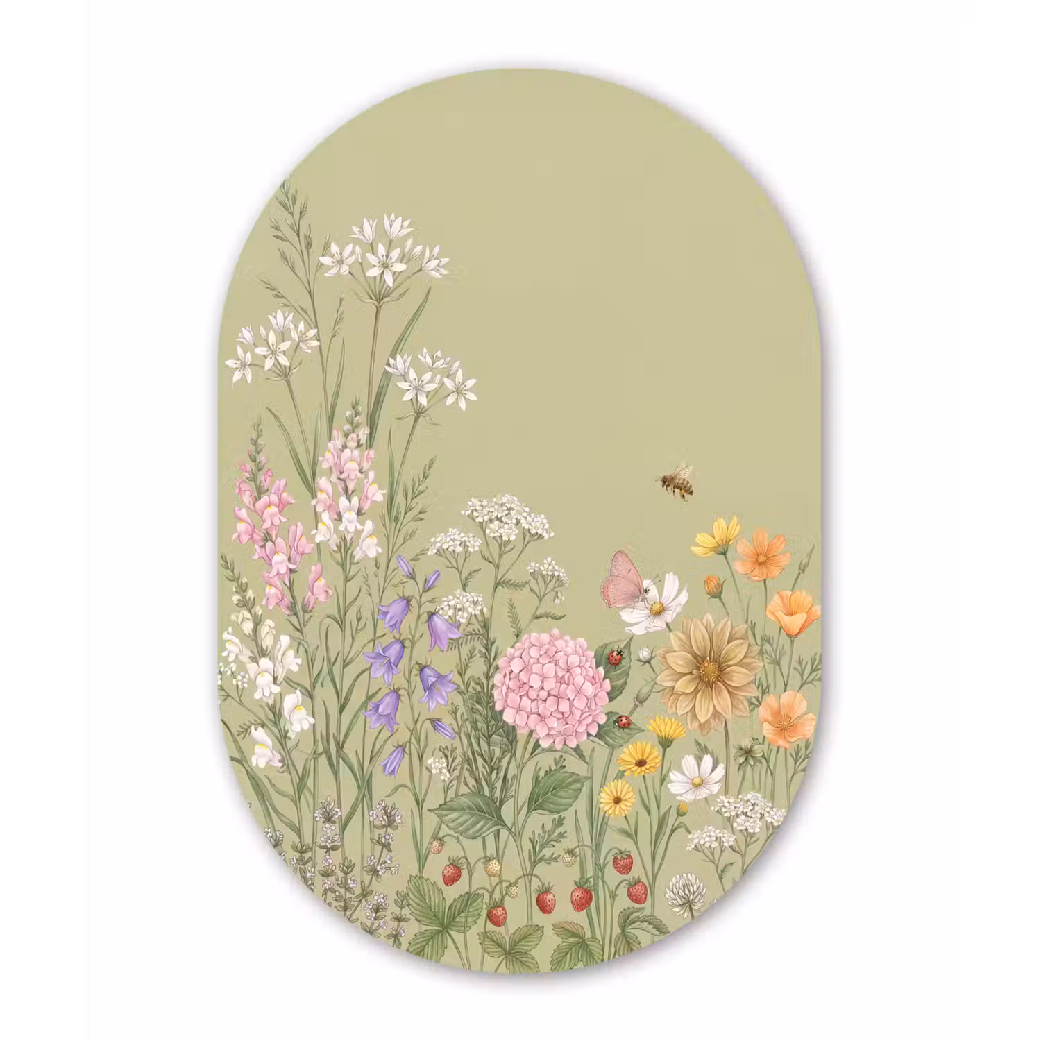 Botanisch - Bloemen - Kleurrijk Wandcirkel Ovaal Aluminium middel -3d