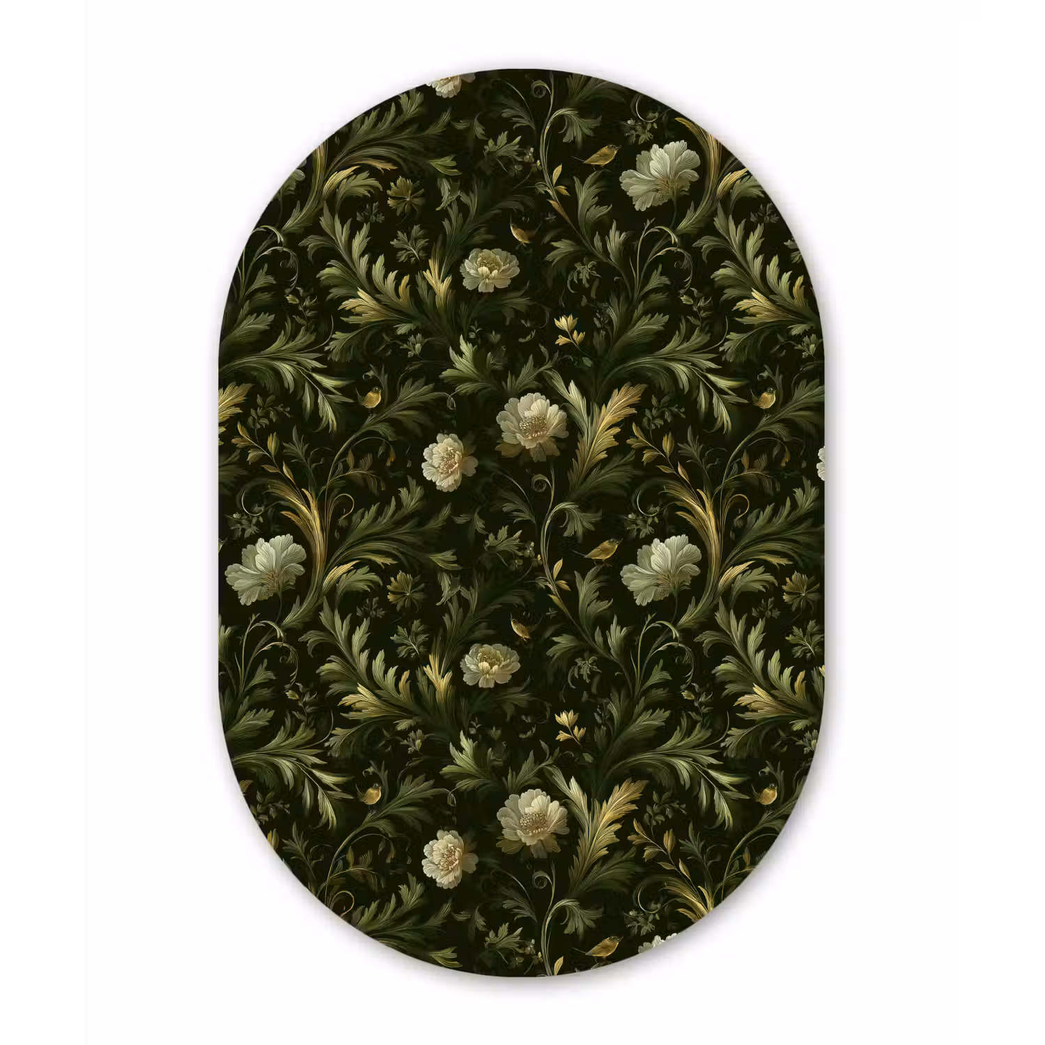 Botanisch - Naadloos - Bloemen Wandcirkel Ovaal Aluminium middel 839 -3d