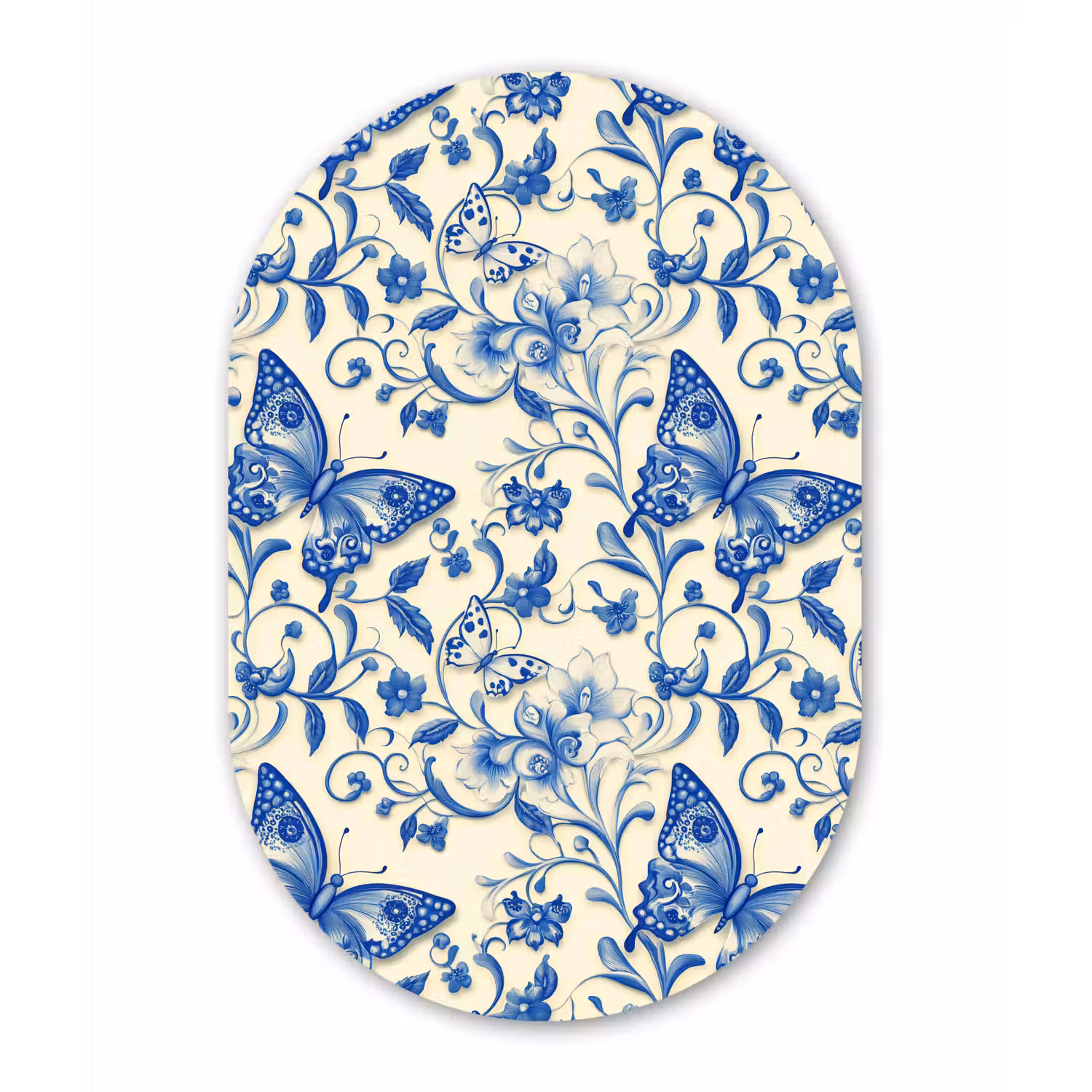 Vlinders - Bloemen - Blauw - Botanisch Wandcirkel Ovaal Aluminium middel 839 -3d