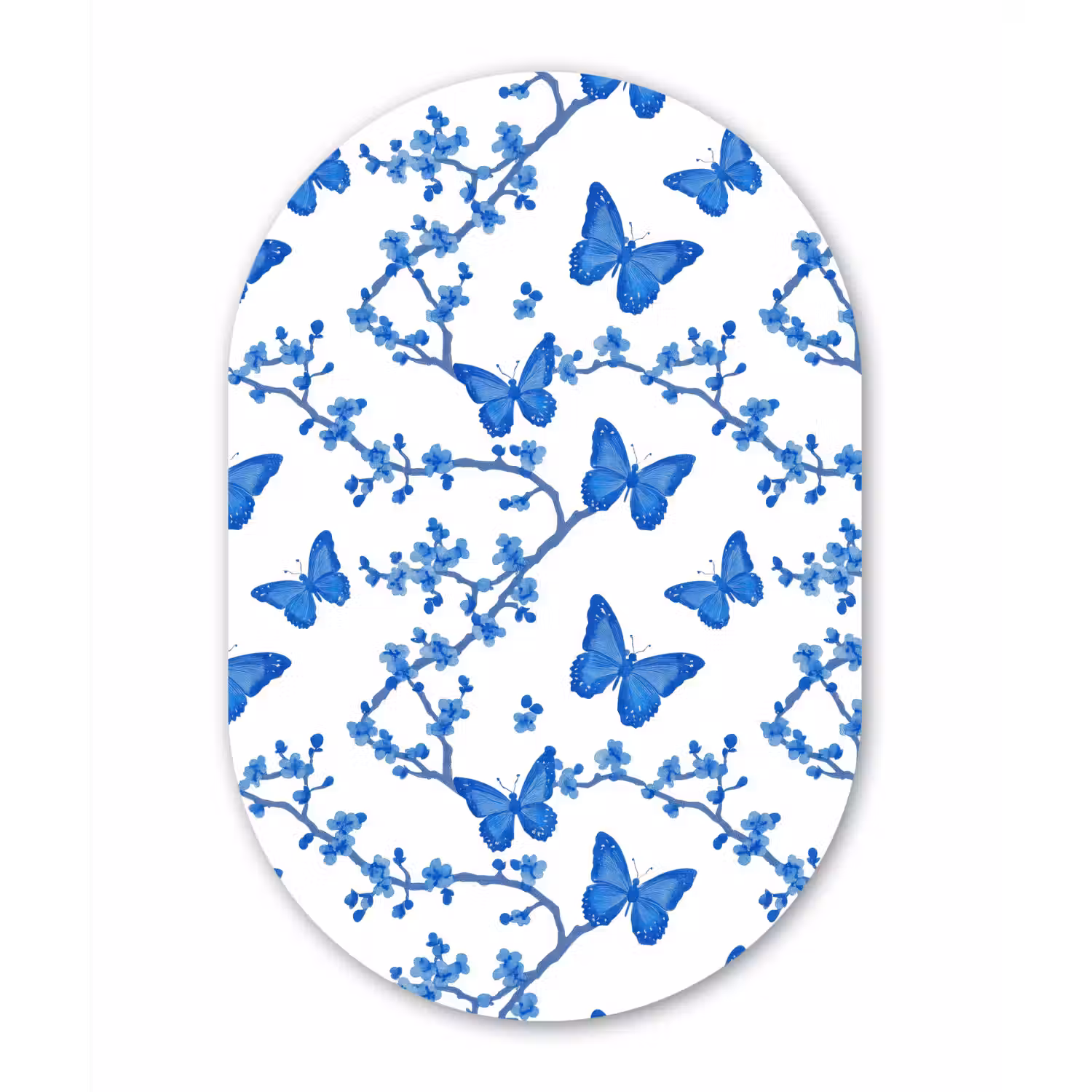 Vlinder - Bloemen - Blauw Wandcirkel Ovaal Aluminium middel 839 -3d