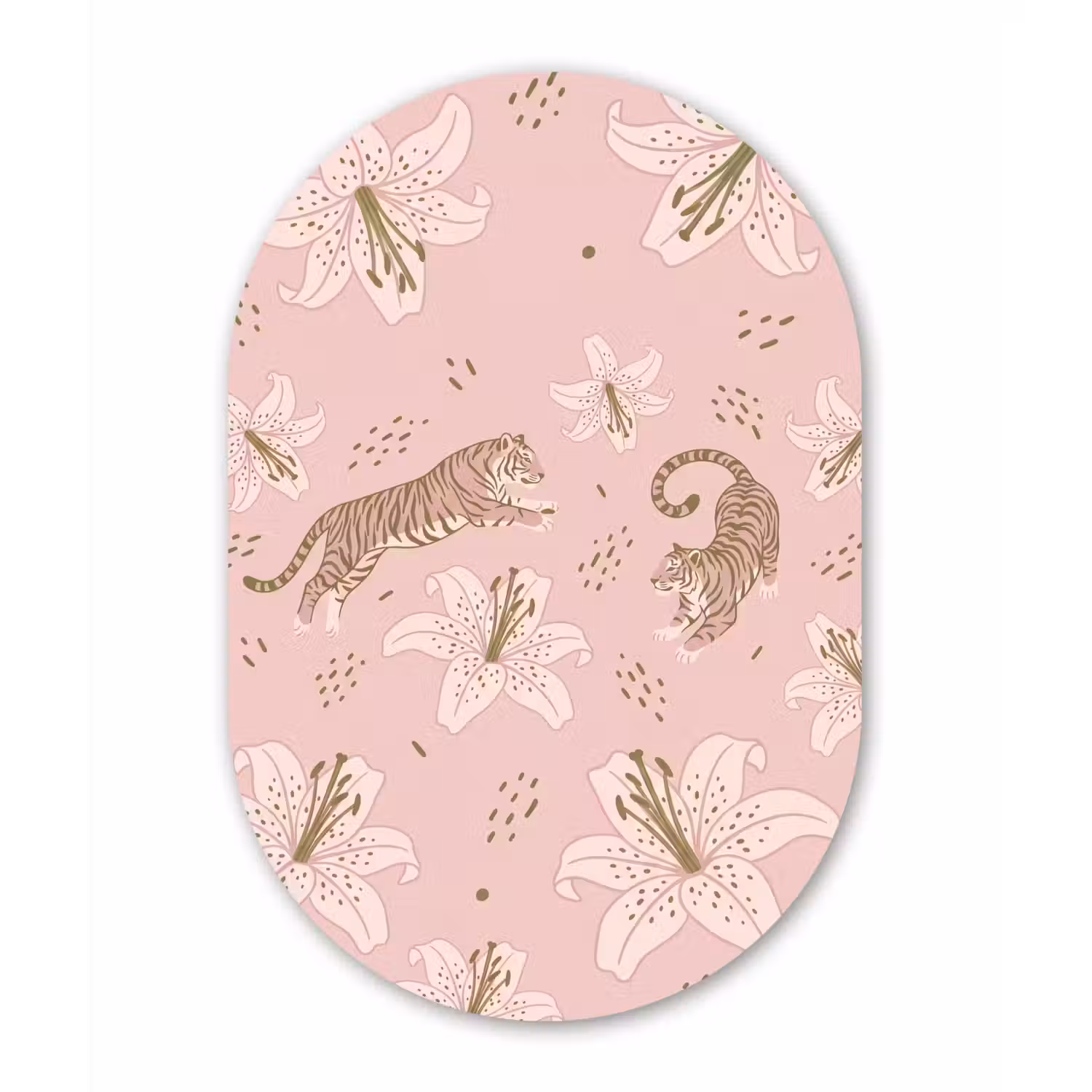 Kat - Springend - Bloemen - Abstract - Roze Wandcirkel Ovaal Aluminium middel -3d