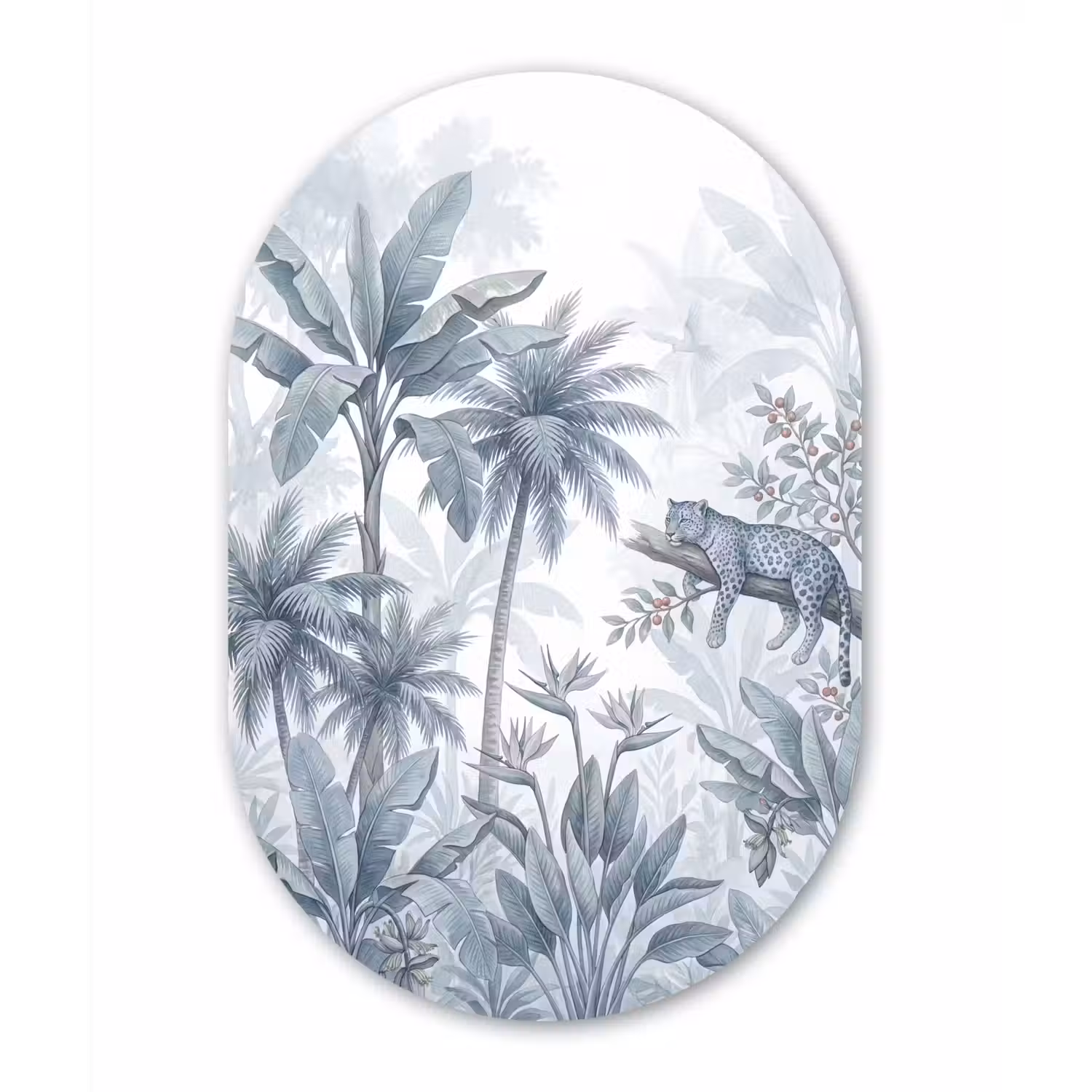 Kat - Tropisch bos - Modern - Grijs Wandcirkel Ovaal Aluminium middel -3d
