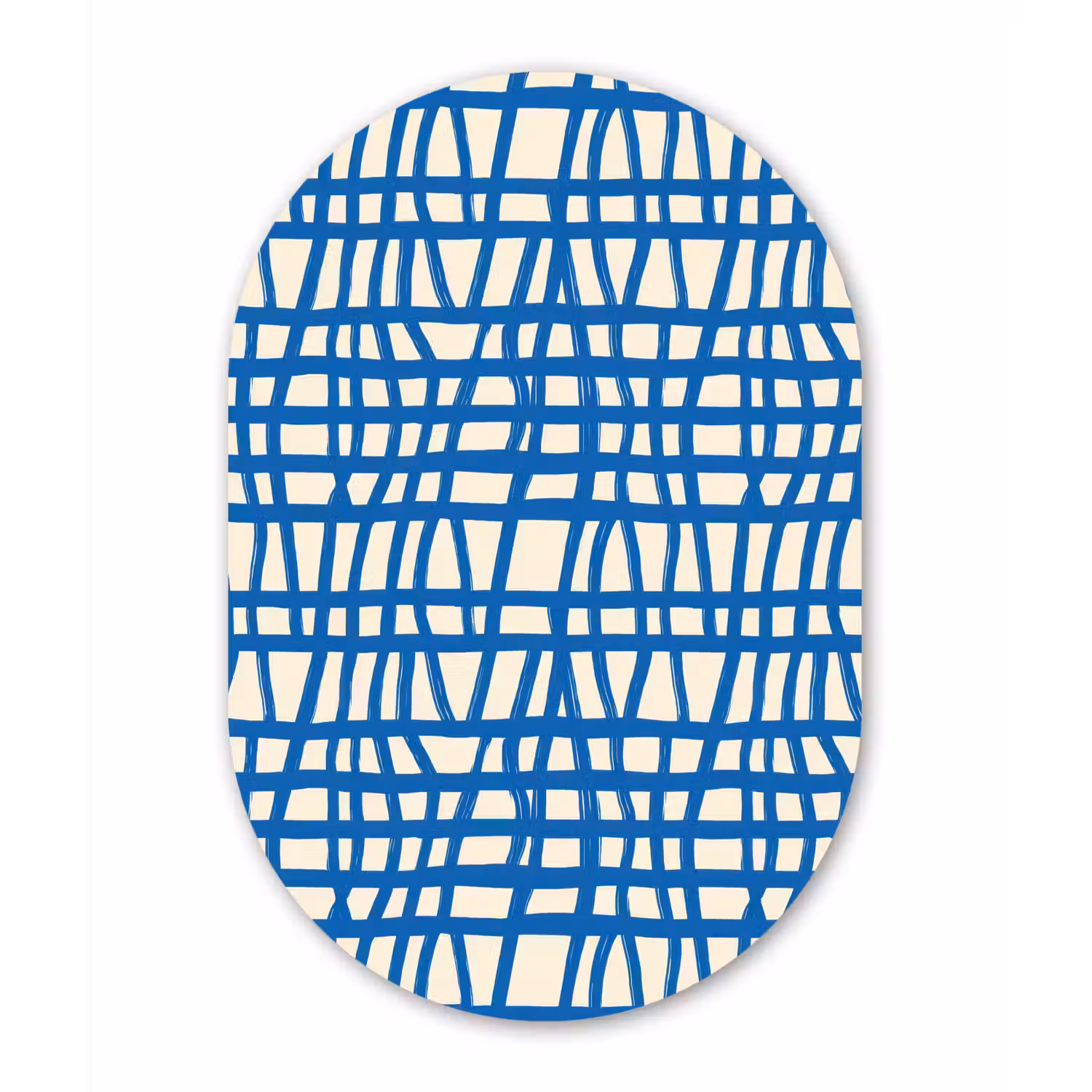 Ruitpatroon - Blauw - Crème Wandcirkel Ovaal Aluminium middel 839 -3d