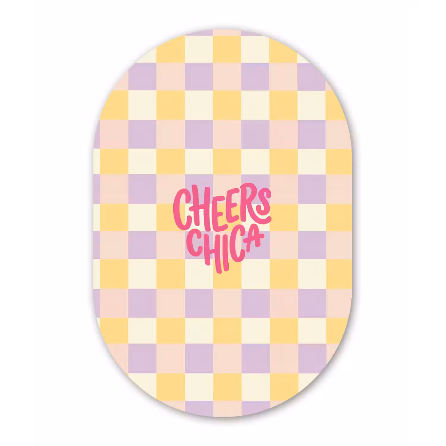 Cheers Chica - Ruitjes - Lila - Geel Wandcirkel Ovaal Aluminium middel -3d
