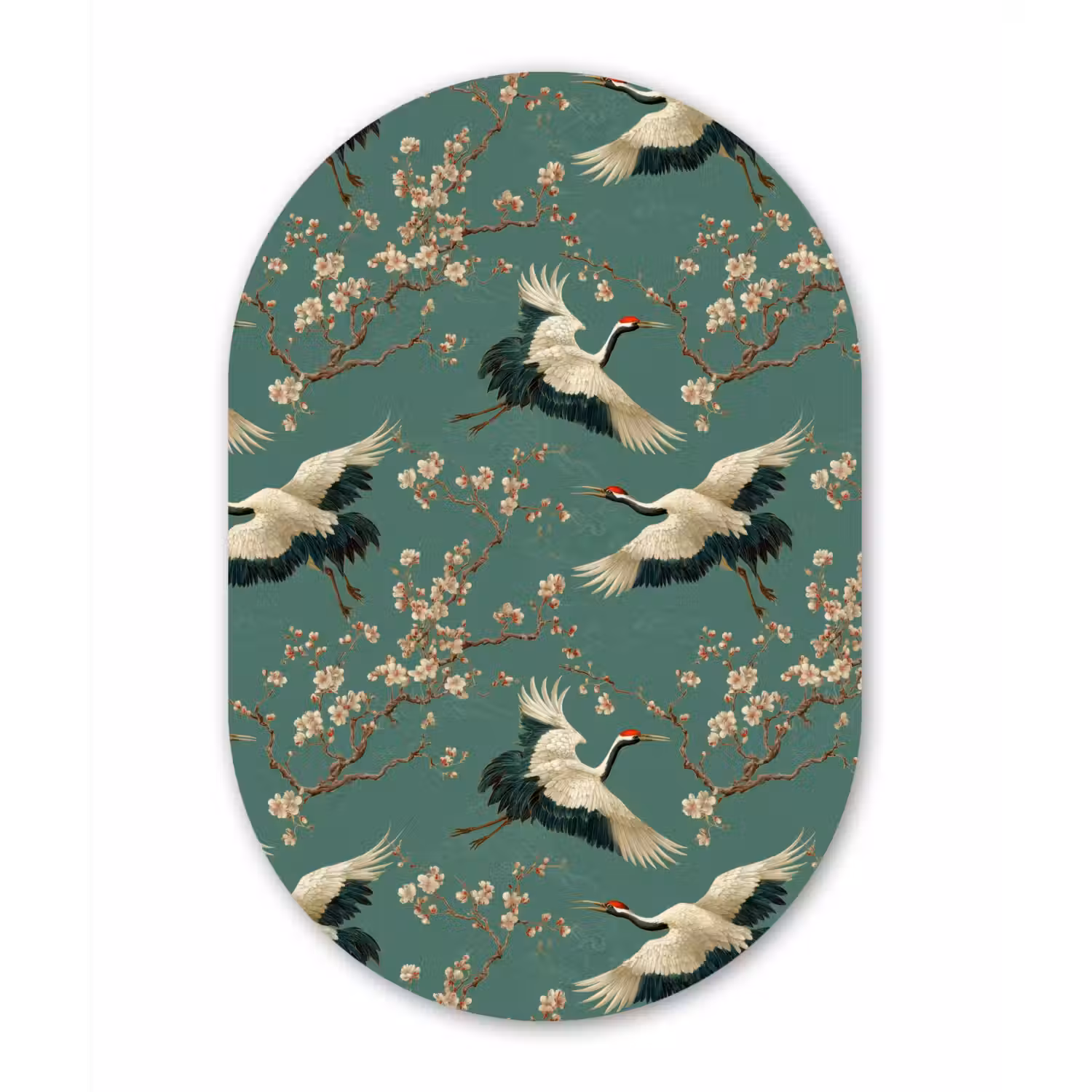 Kersenbloesem - Kraamvogels - Groen Wandcirkel Ovaal Aluminium middel 839 -3d