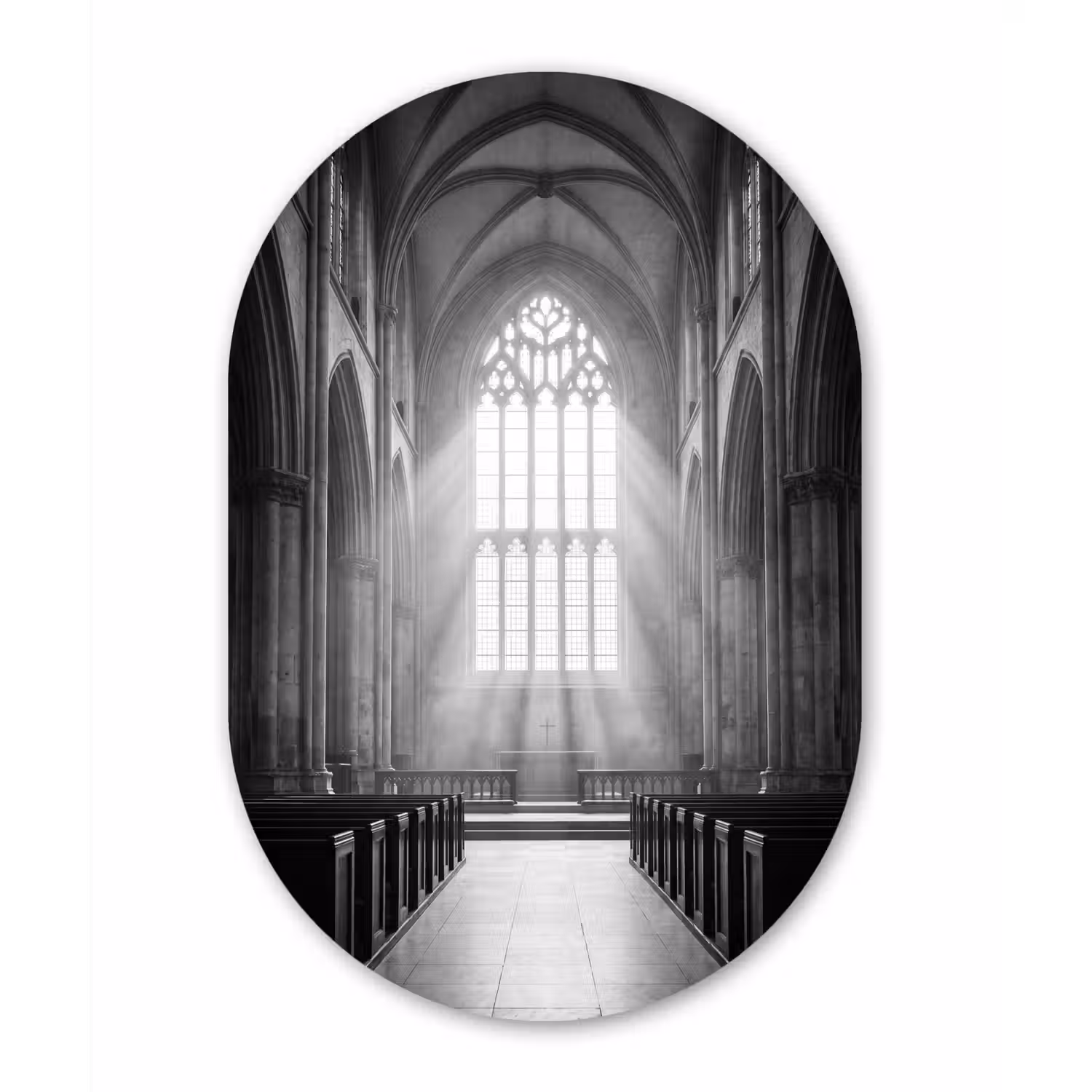 Kerk - Interieur - Lichtstralen - Architectuur - Klassiek Wandcirkel Ovaal Aluminium middel -3d