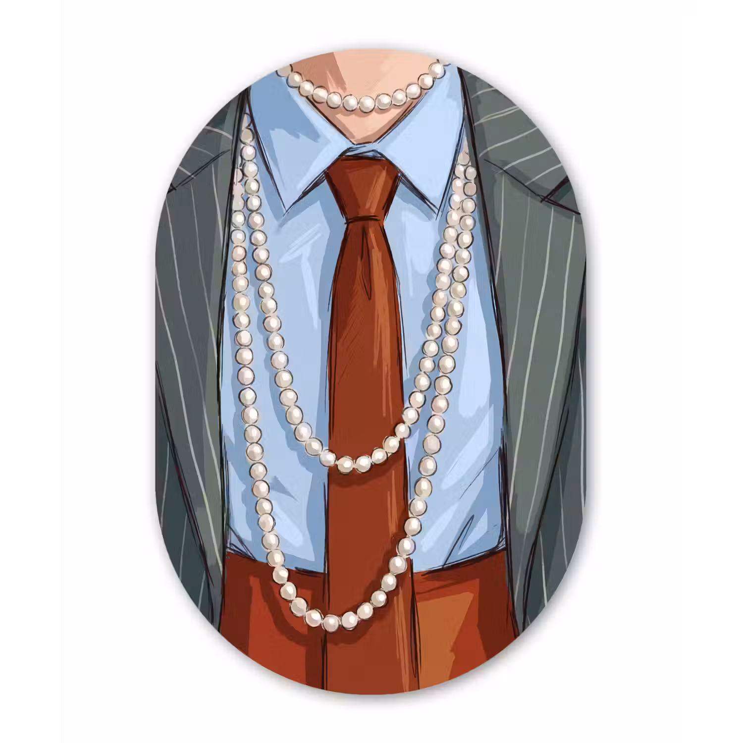 Kleding - Strik - Parels - Klassiek - Mode Wandcirkel Ovaal Aluminium middel -3d