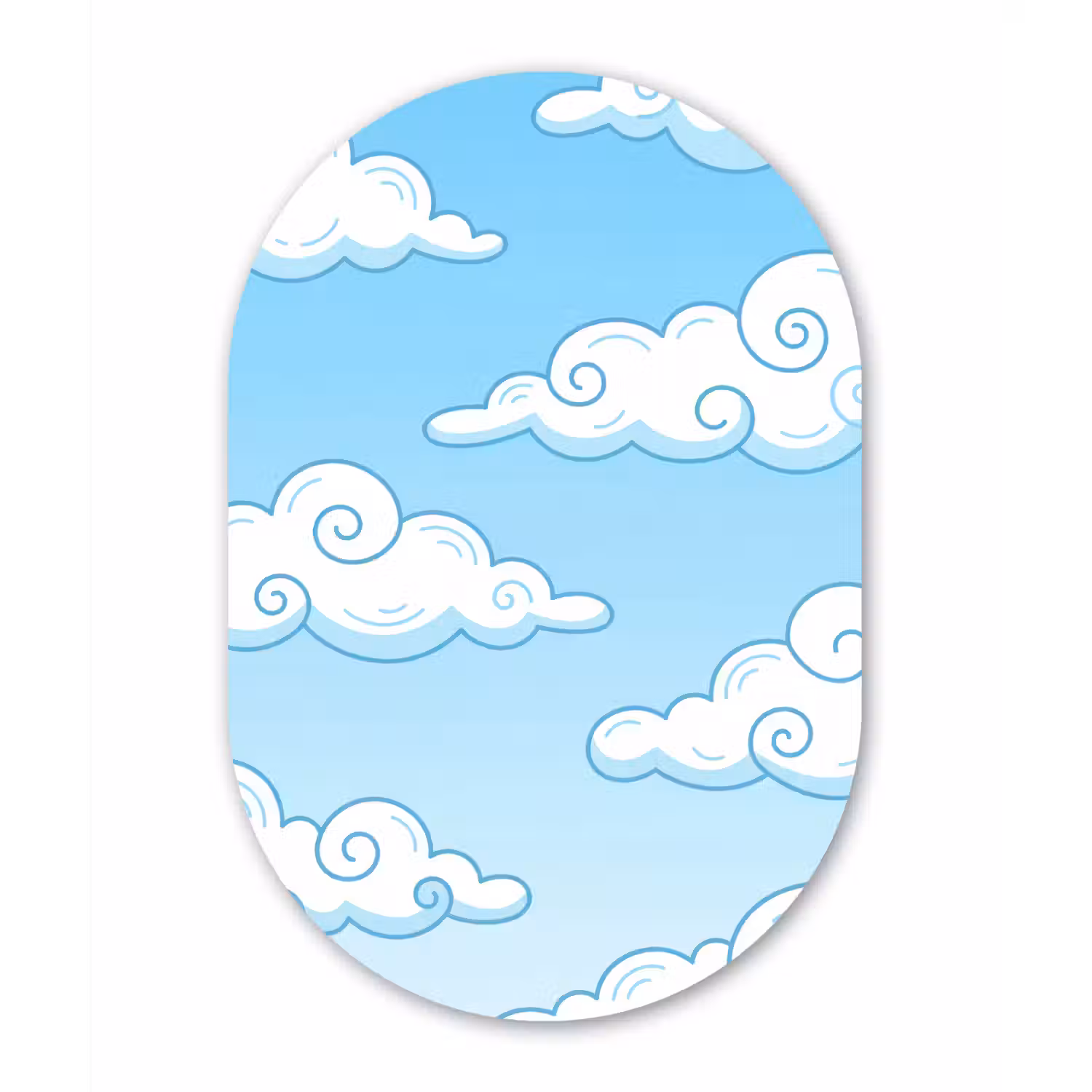 Wolk - Lucht - Cartoon - Blauw - Wit Wandcirkel Ovaal Aluminium middel -3d