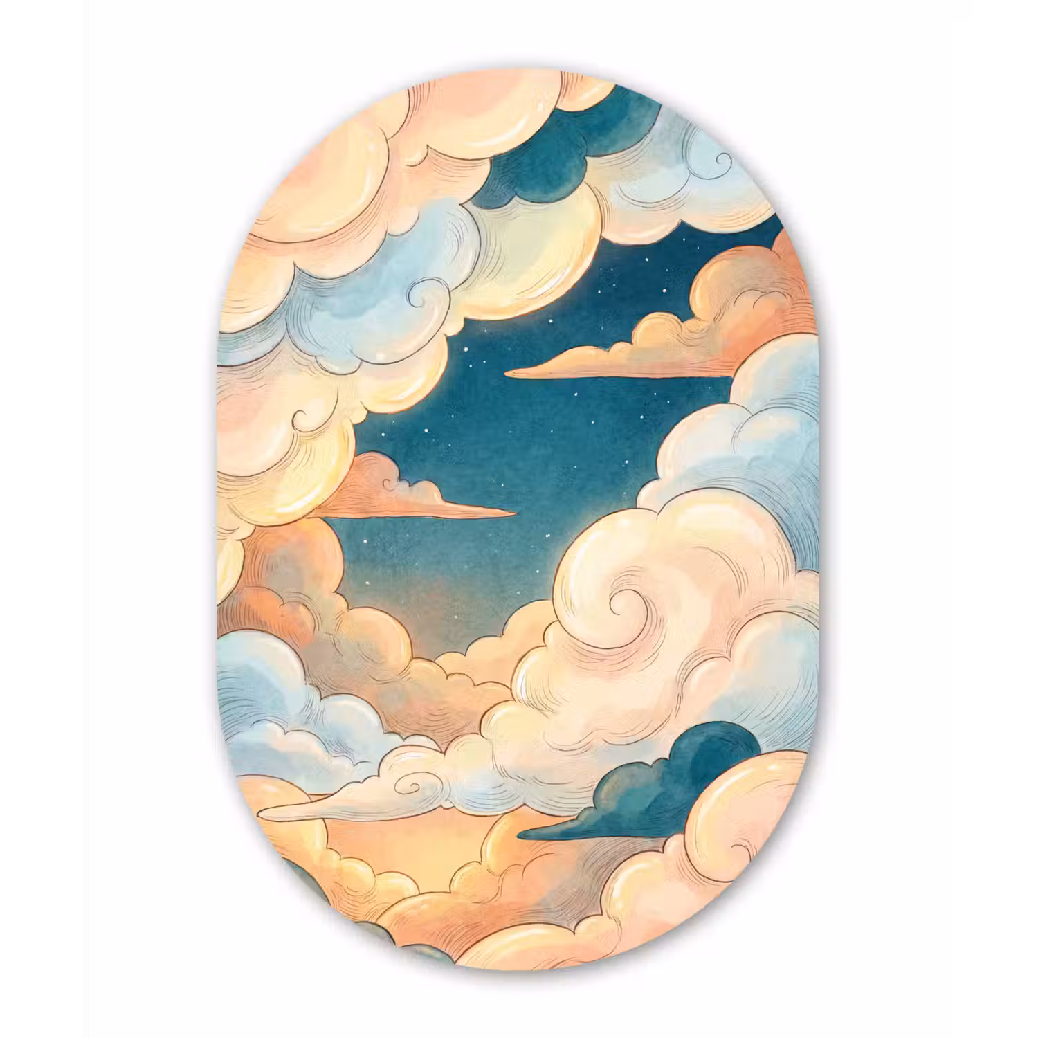 Wolk - Lucht - Natuur - Illustratief - Oranje Wandcirkel Ovaal Aluminium middel -3d