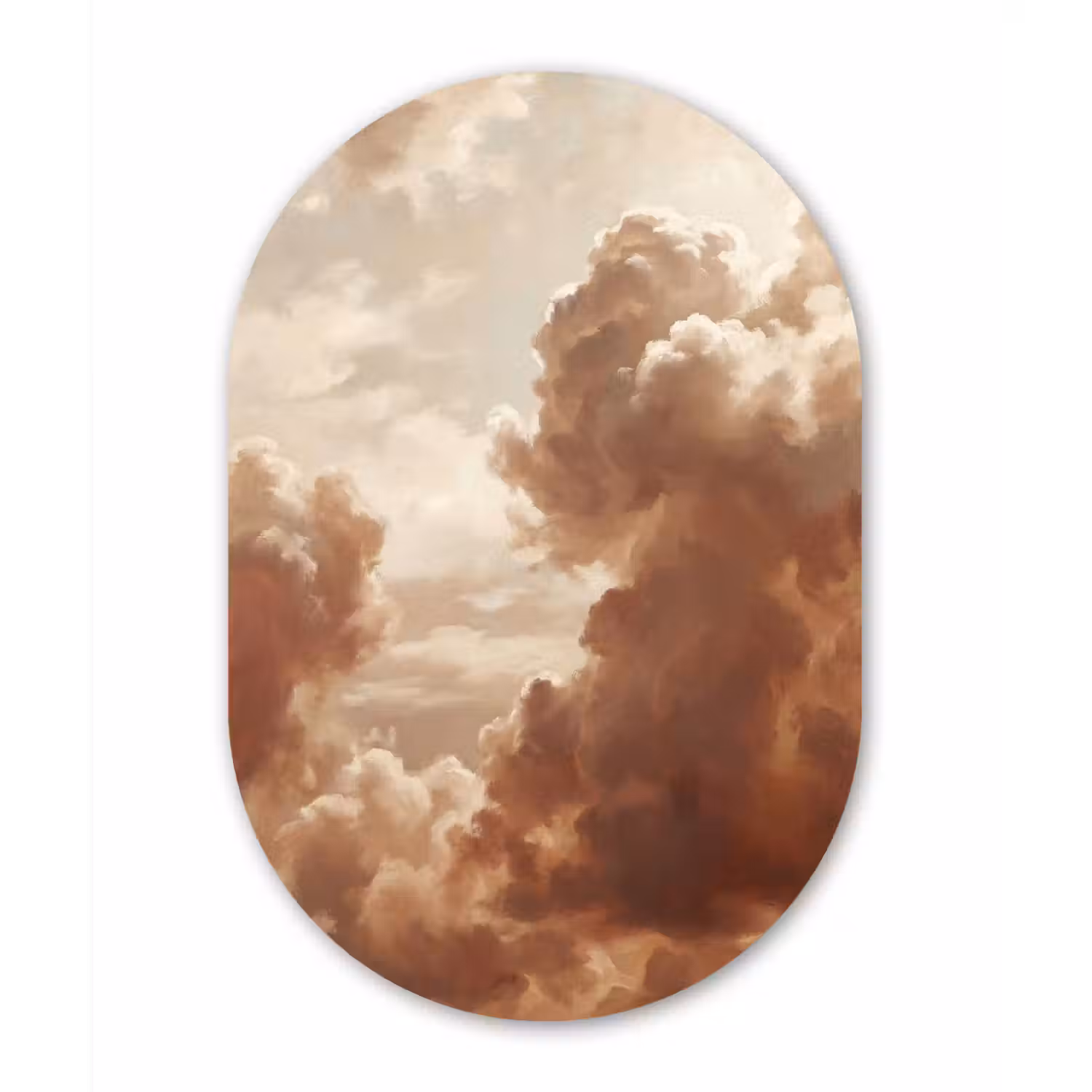 Wolken - Lucht - Natuur - Modern - Bruin Wandcirkel Ovaal Aluminium middel -3d