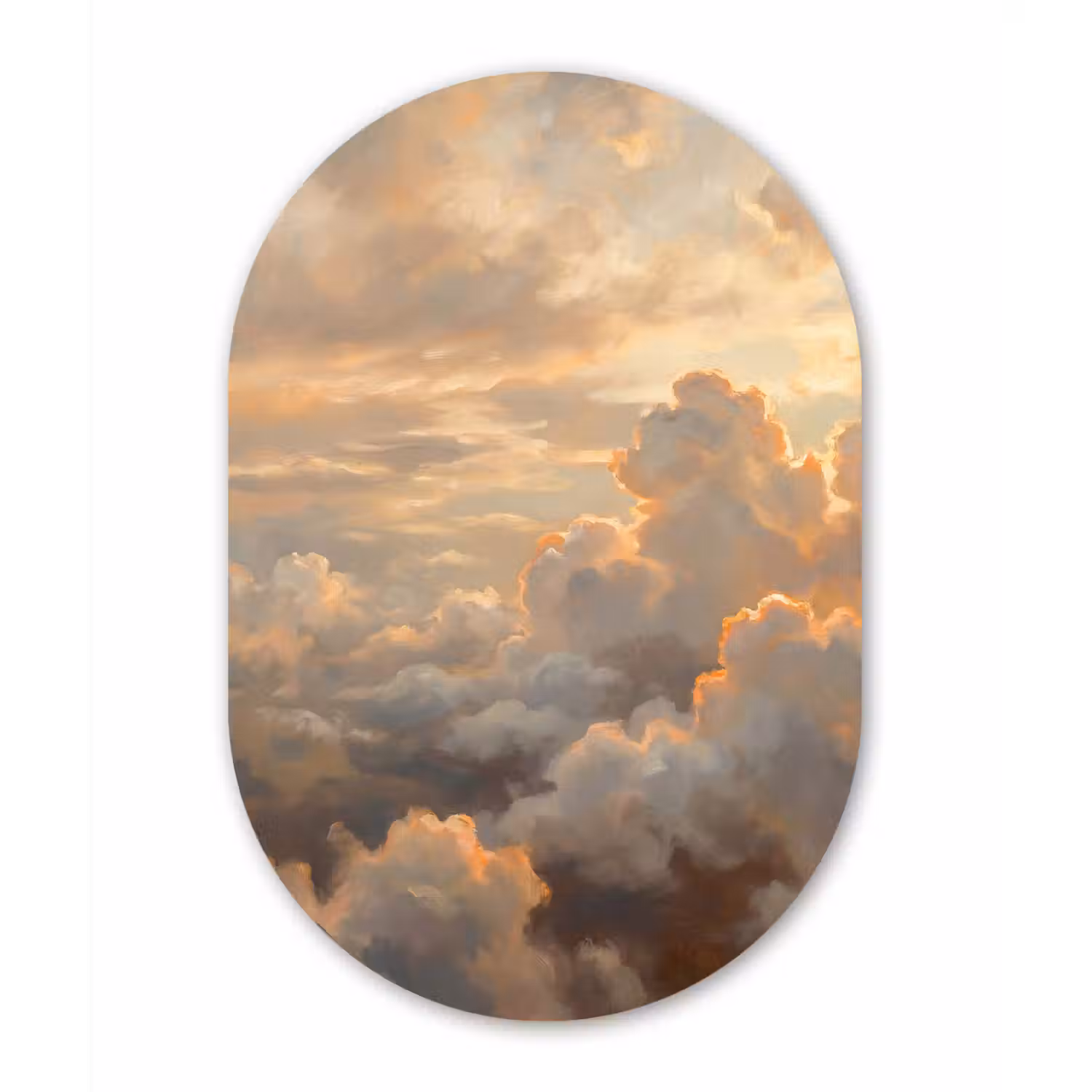 Wolken - Zonsondergang - Natuur - Abstract - Goud Wandcirkel Ovaal Aluminium middel -3d