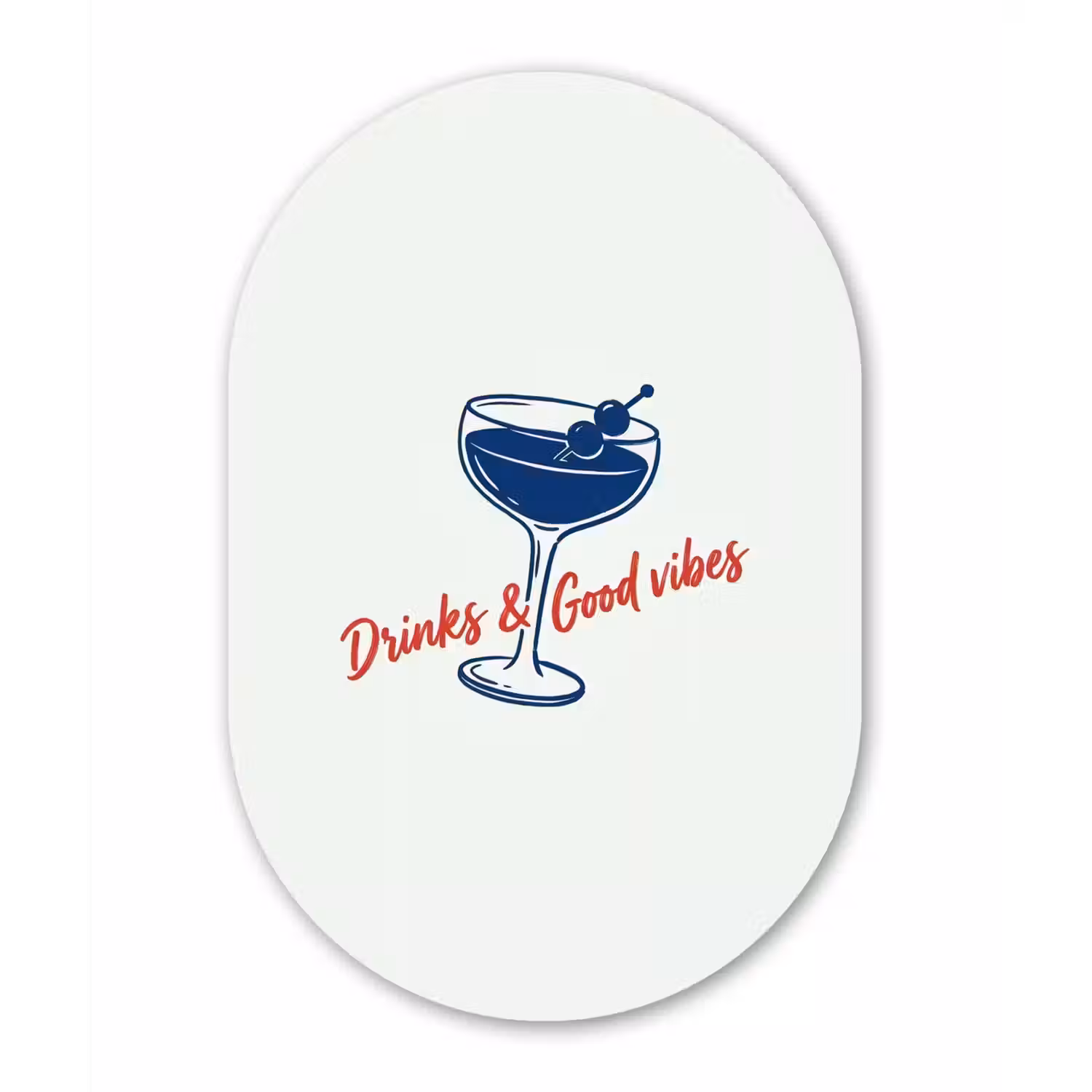 Cocktail - Glas - Illustratie - Blauw - Wit Wandcirkel Ovaal Aluminium middel -3d