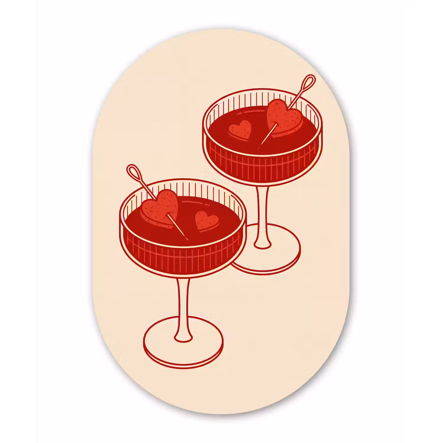 Cocktail - Hartjes - Liefde - Illustratie - Rood Wandcirkel Ovaal Aluminium middel -3d