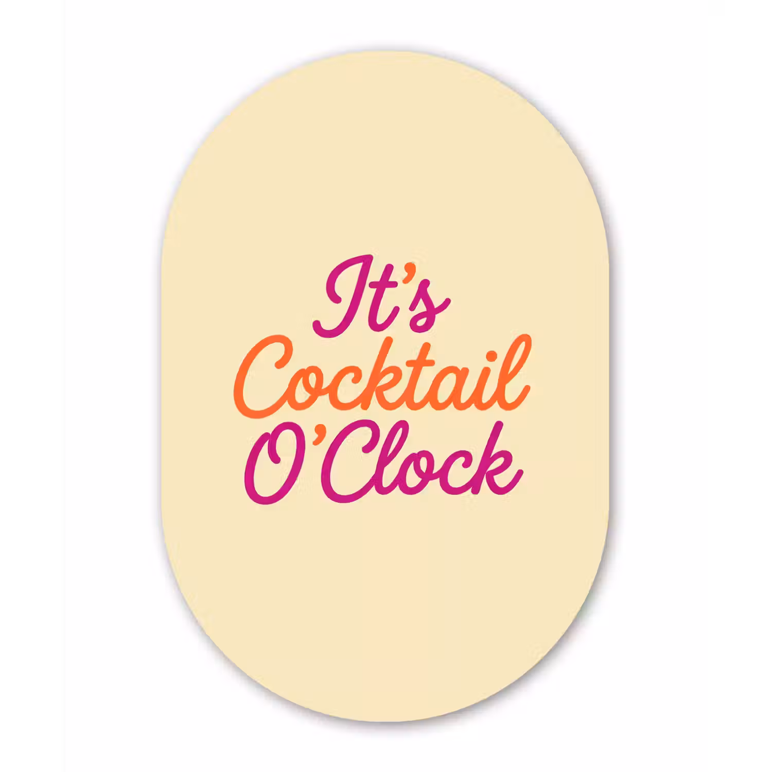 Cocktail O'Clock - Geel - Retro Wandcirkel Ovaal Aluminium middel -3d