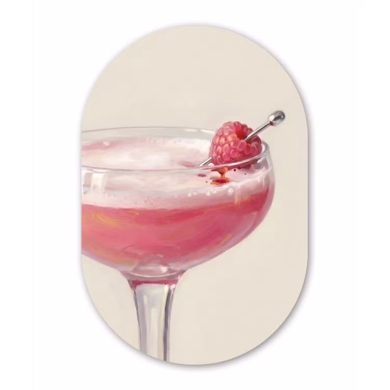 Cocktail - Framboos - Drank - Modern - Roze Wandcirkel Ovaal Aluminium middel -3d