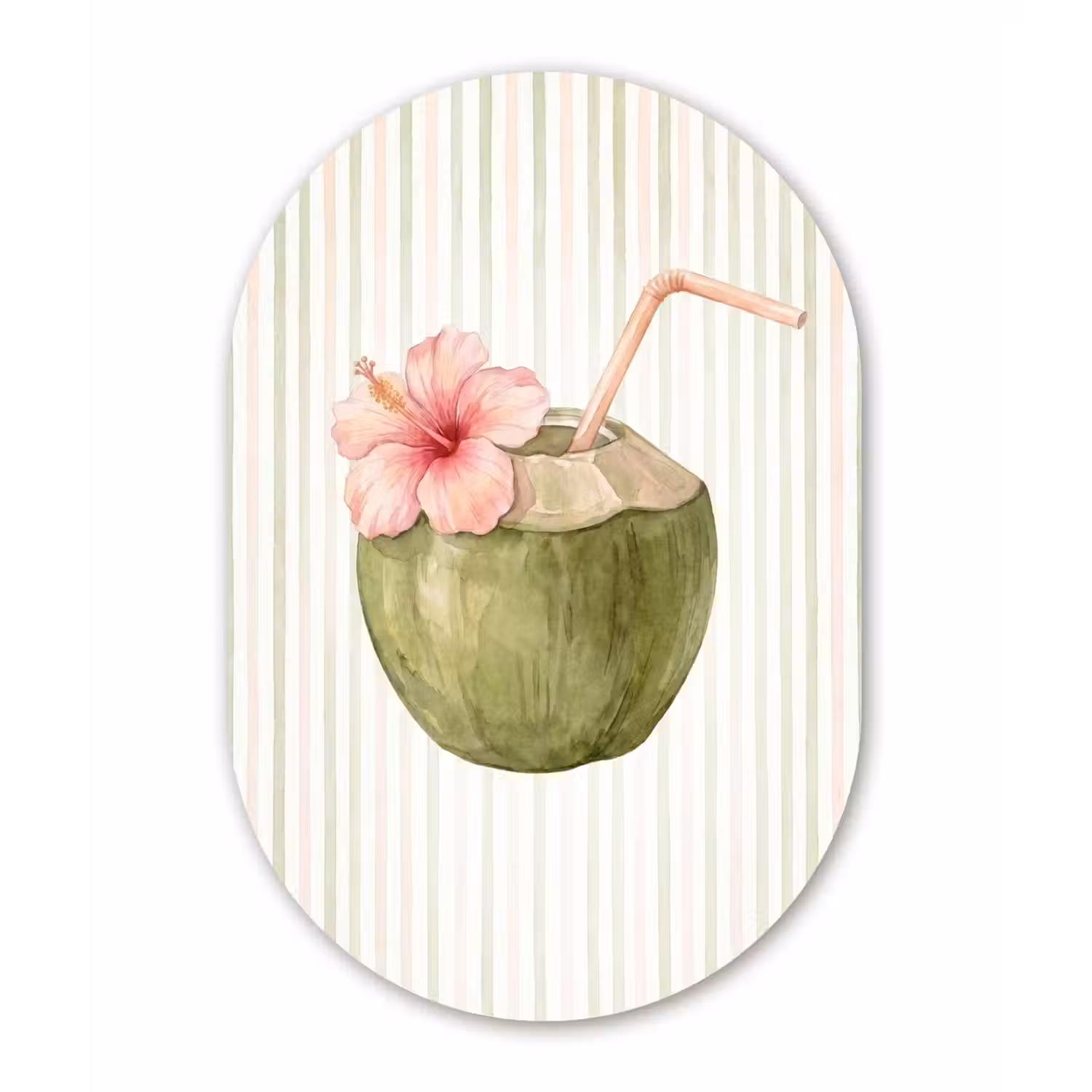Kokosnoot - Drank - Tropisch - Illustratie - Zomer Wandcirkel Ovaal Aluminium middel -3d