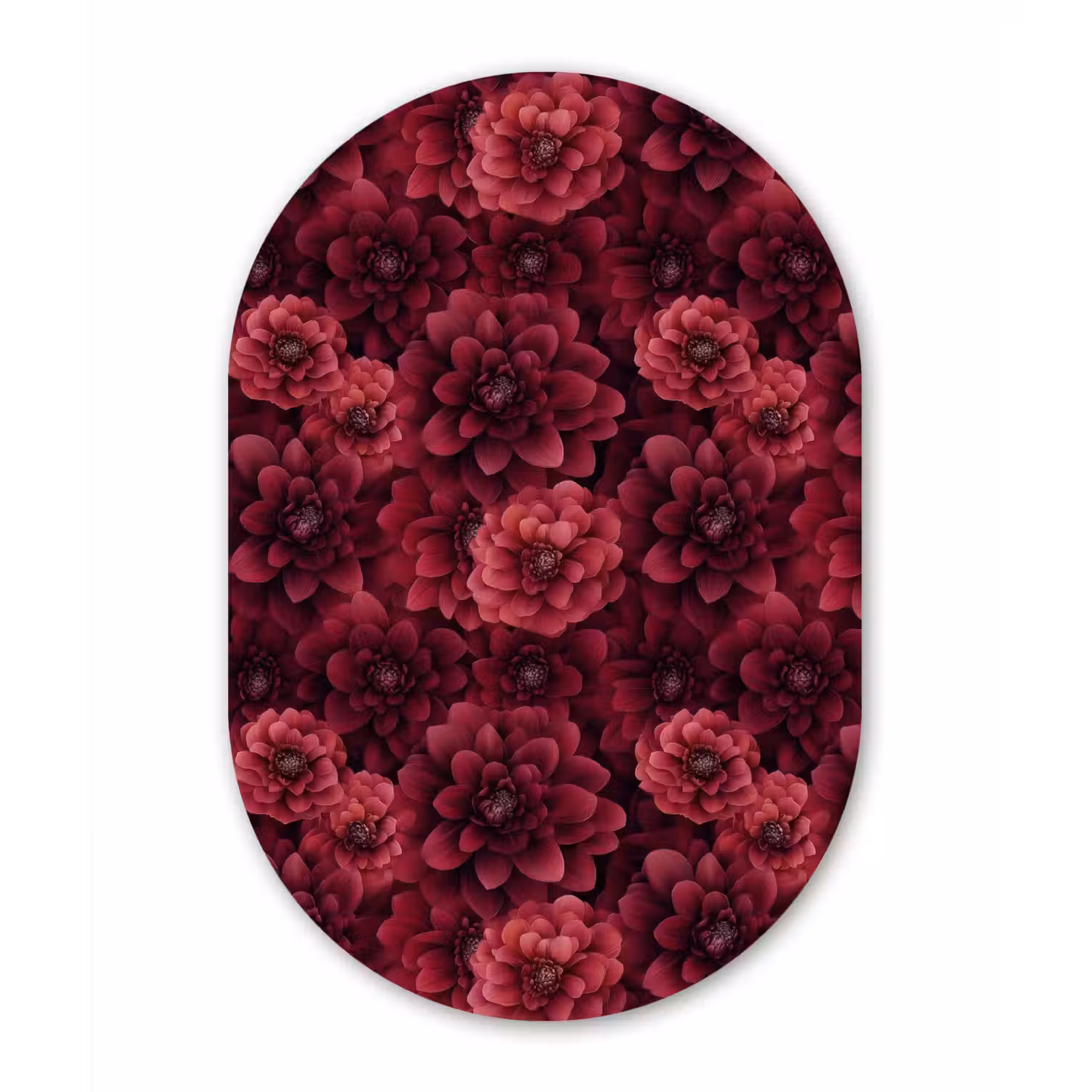 Dahlias - Bloemen - Rood Wandcirkel Ovaal Aluminium middel 839 -3d