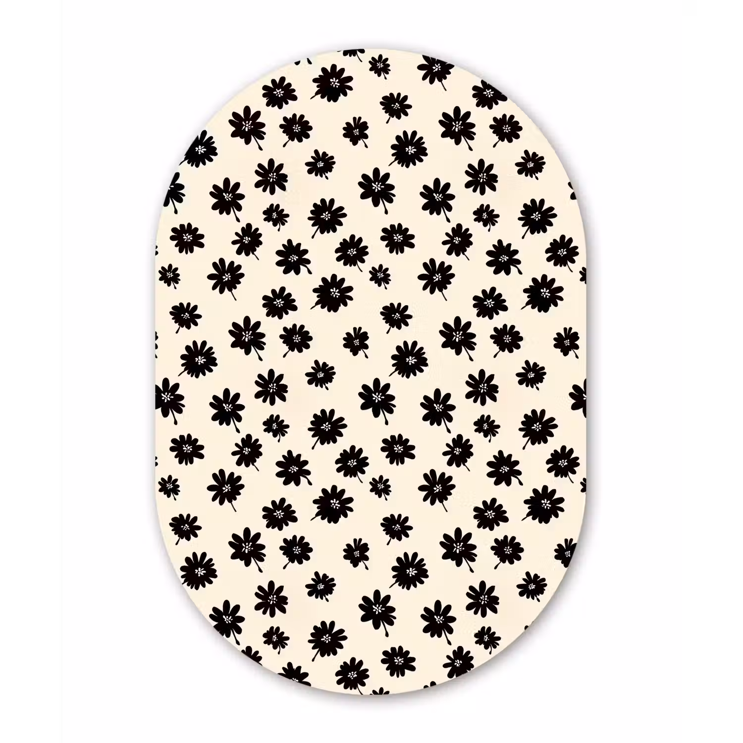 Madeliefjes - Grafisch - Zwart - Beige Wandcirkel Ovaal Aluminium middel 839 -3d