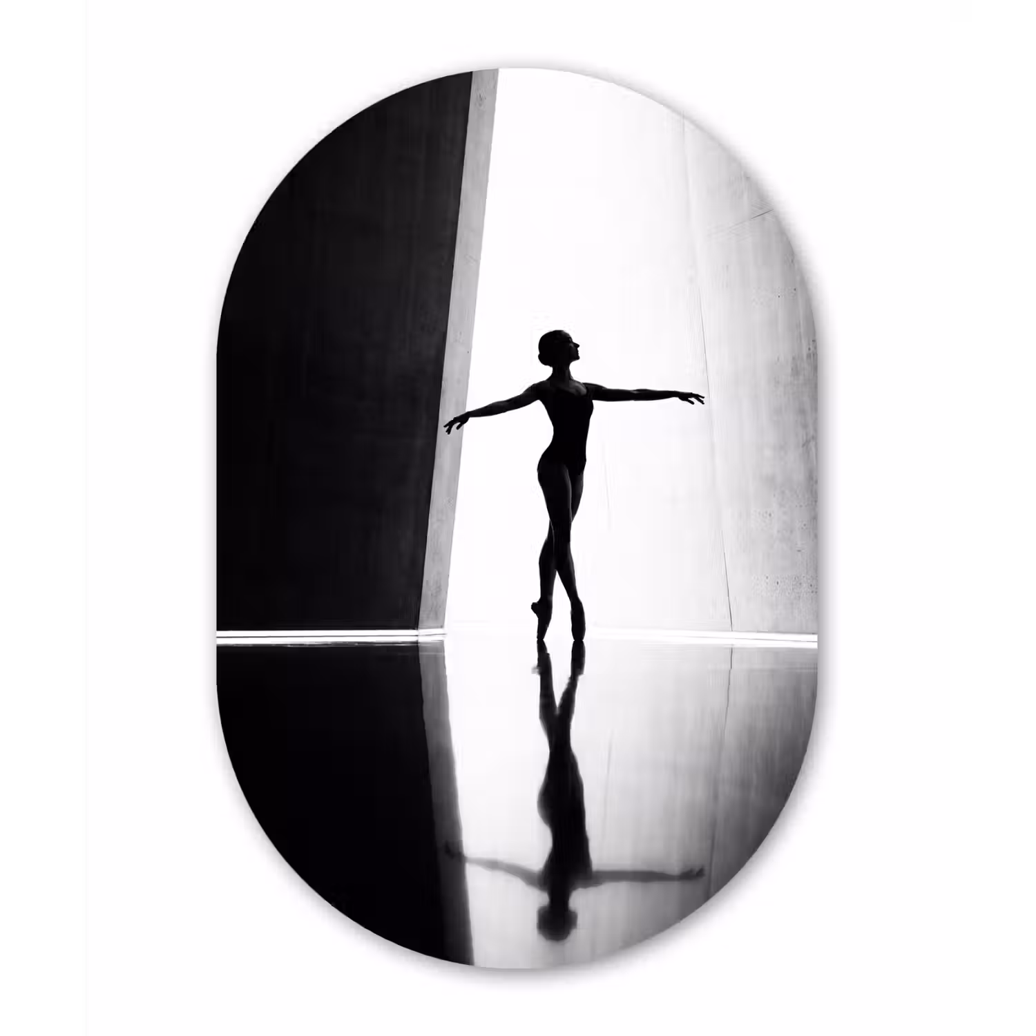 Danser - Silhouette - Kunst - Modern - Zwart-wit Wandcirkel Ovaal Aluminium middel -3d