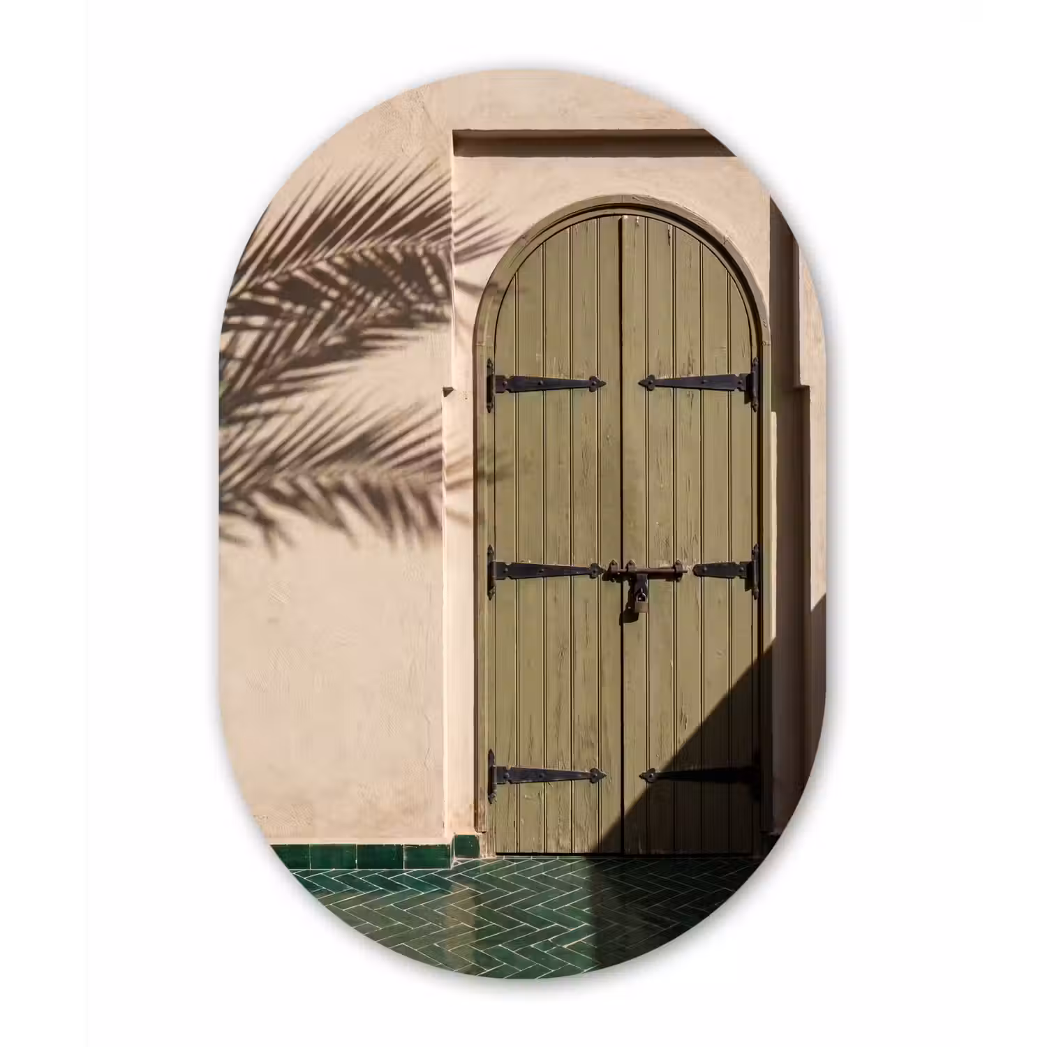 Deur - Hout - Architectuur - Groen - Rustiek Wandcirkel Ovaal Aluminium middel -3d