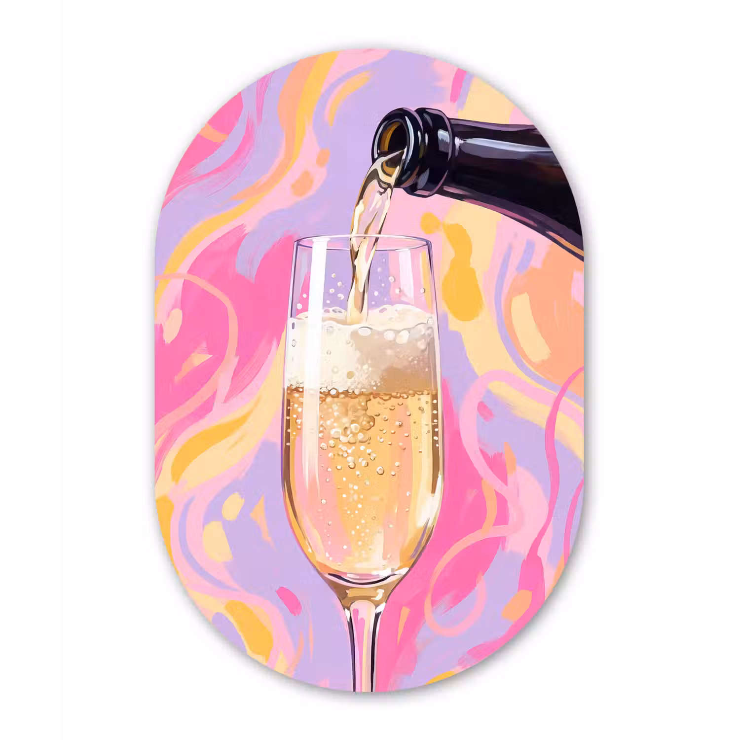Drank - Inschenken - Feest - Abstract - Roze Wandcirkel Ovaal Aluminium middel -3d