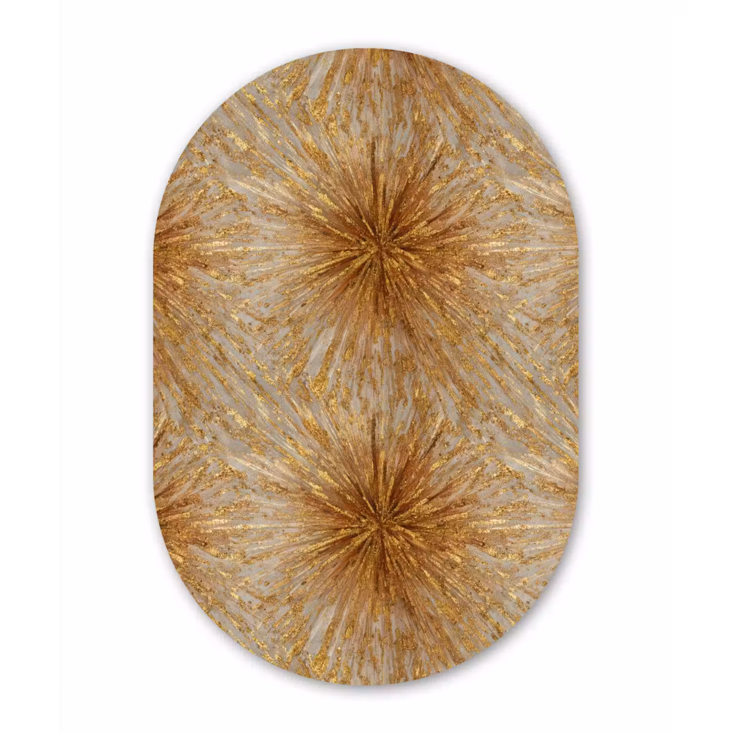 Explosie - Abstract - Goud - Wit Wandcirkel Ovaal Aluminium middel 839 -3d