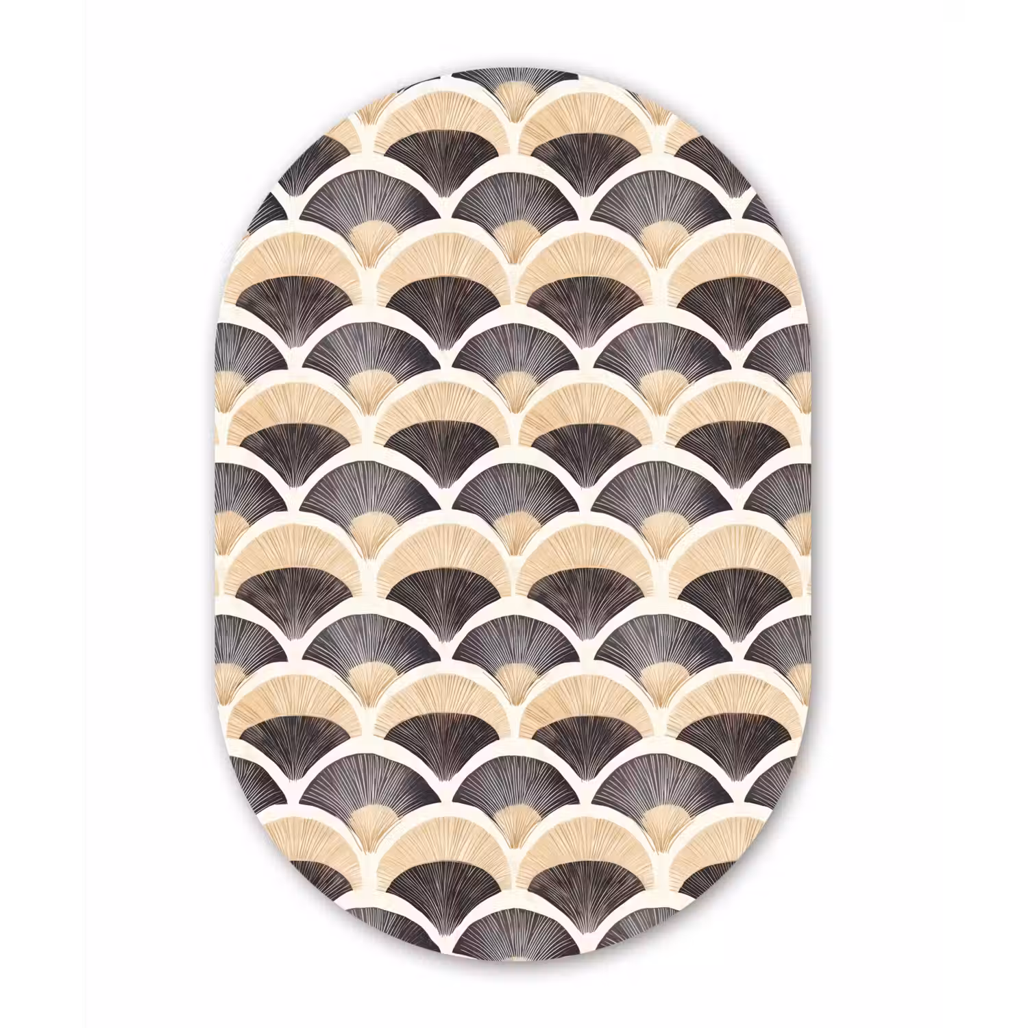 Waaier - Patroon - Zwart - Beige Wandcirkel Ovaal Aluminium middel 839 -3d