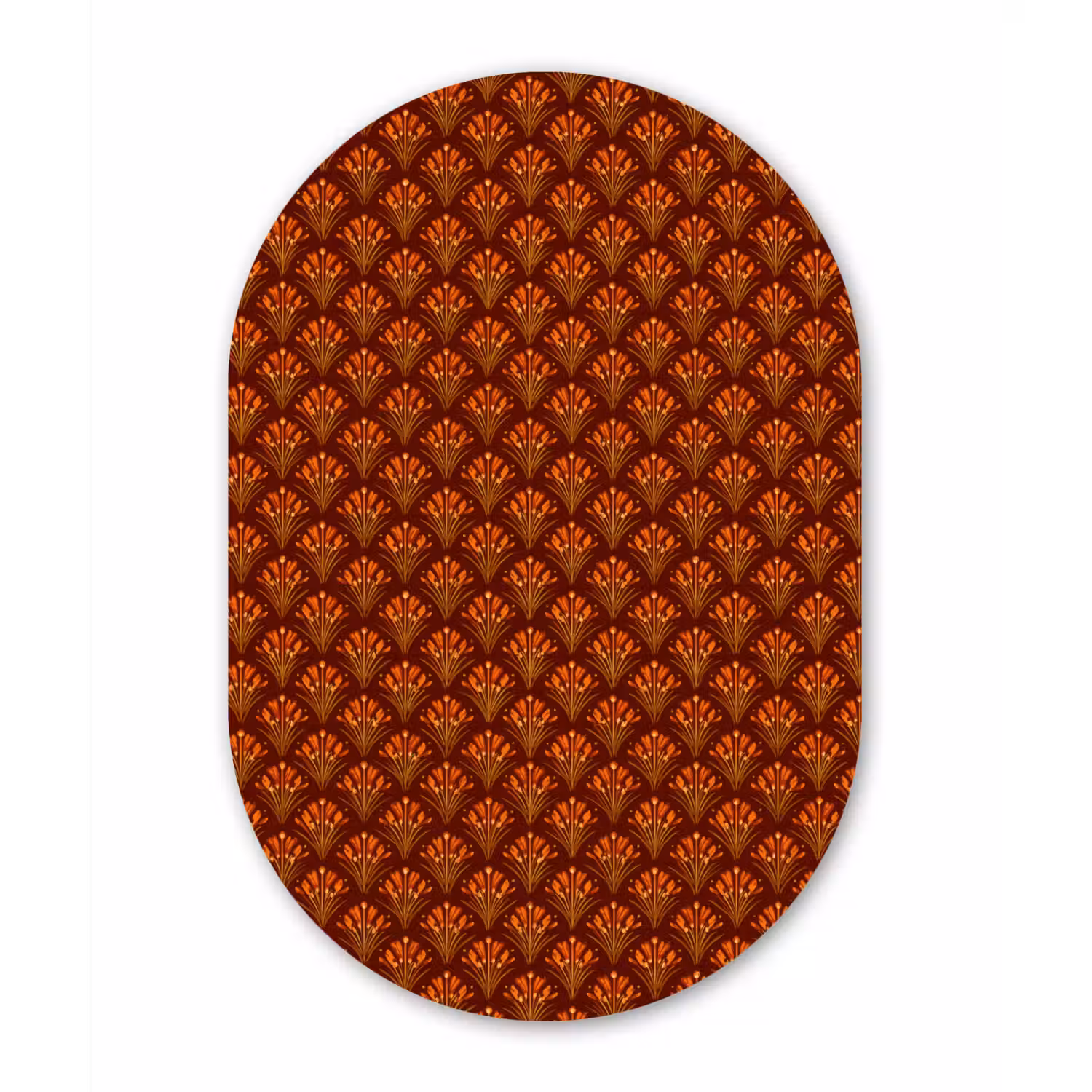 Waaiers - Art Deco - Botanisch - Roestbruin - Oranje Wandcirkel Ovaal Aluminium middel 839 -3d